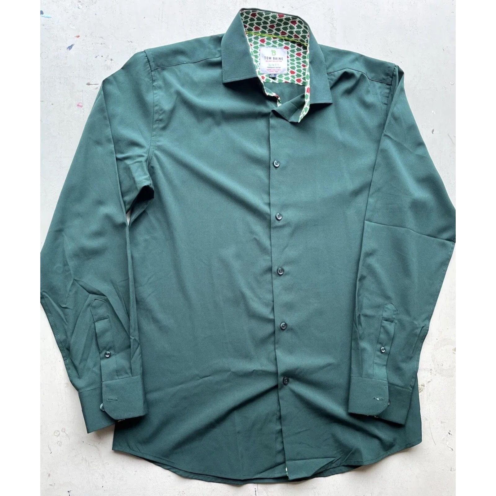 Vintage Tom Baine Button-Up Shirt Green Holiday Solid M Christmas Preppy Mens Shirt Size US M / EU 48-50 / 2 - 3 Thumbnail