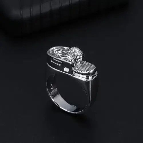 Vintage Lighter Ring Silver Fire Grunge Punk Y2K Flame Jewelry Sz8 Size 26 - 2 Thumbnail