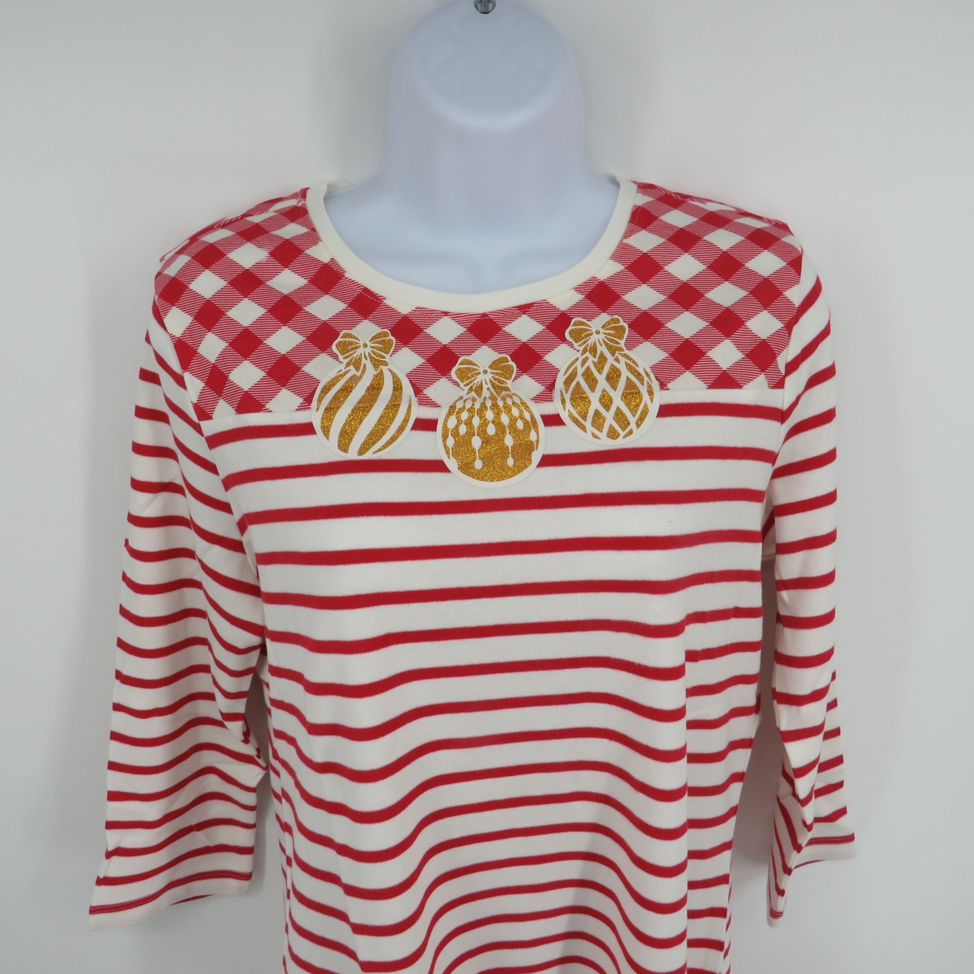 Other Kim Rogers Women's Holiday Striped Plaid Top Petite Small NW Size S / US 4 / IT 40 - 3 Thumbnail