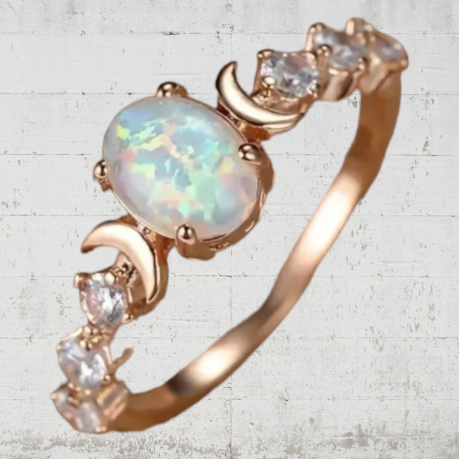 Other White Opal Moon Accent Rose Golden Ring Size 6 Size ONE SIZE - 6 Thumbnail