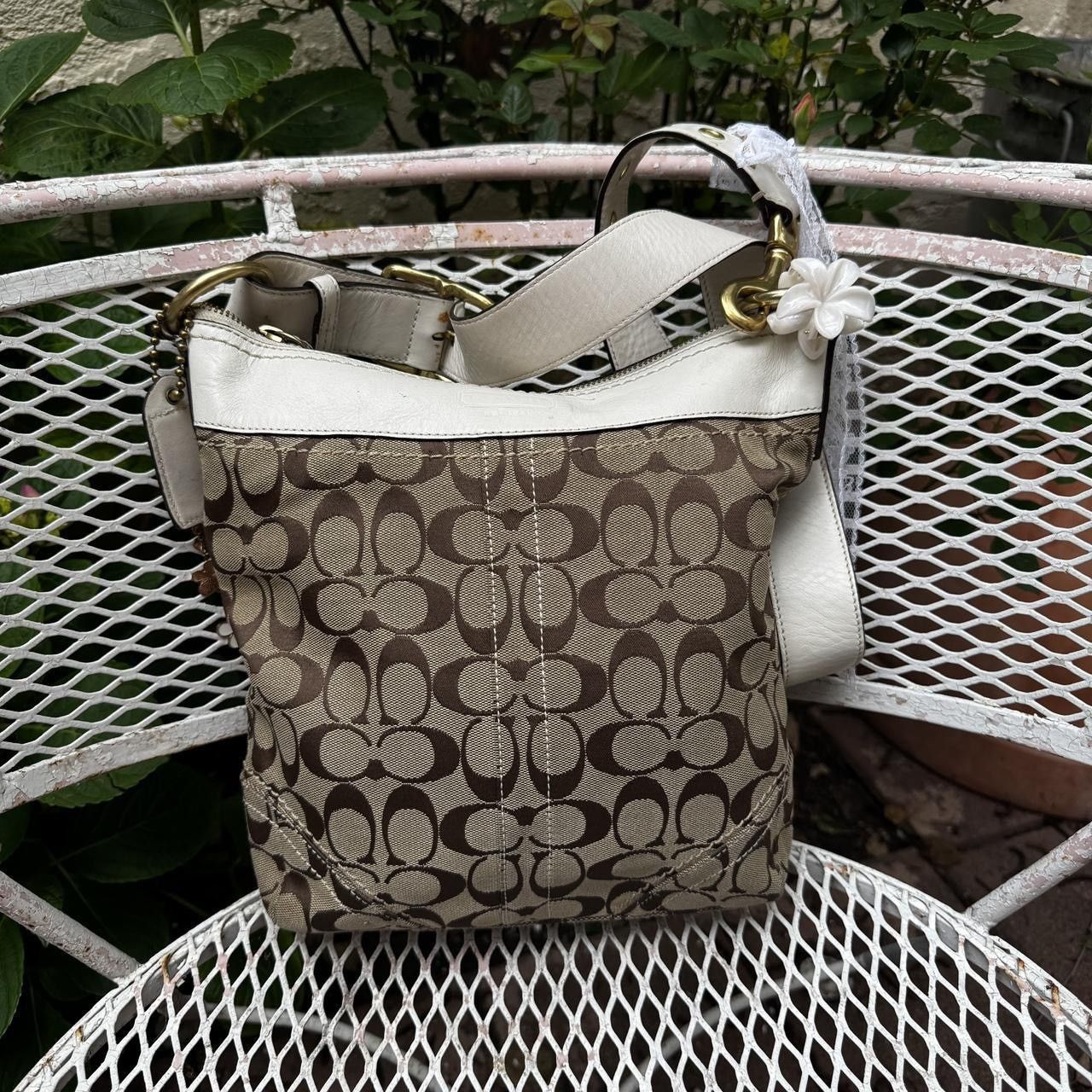 Coach Y2K Coach Brown Monogramed Crossbody with White Leather Size ONE SIZE - 1 Thumbnail