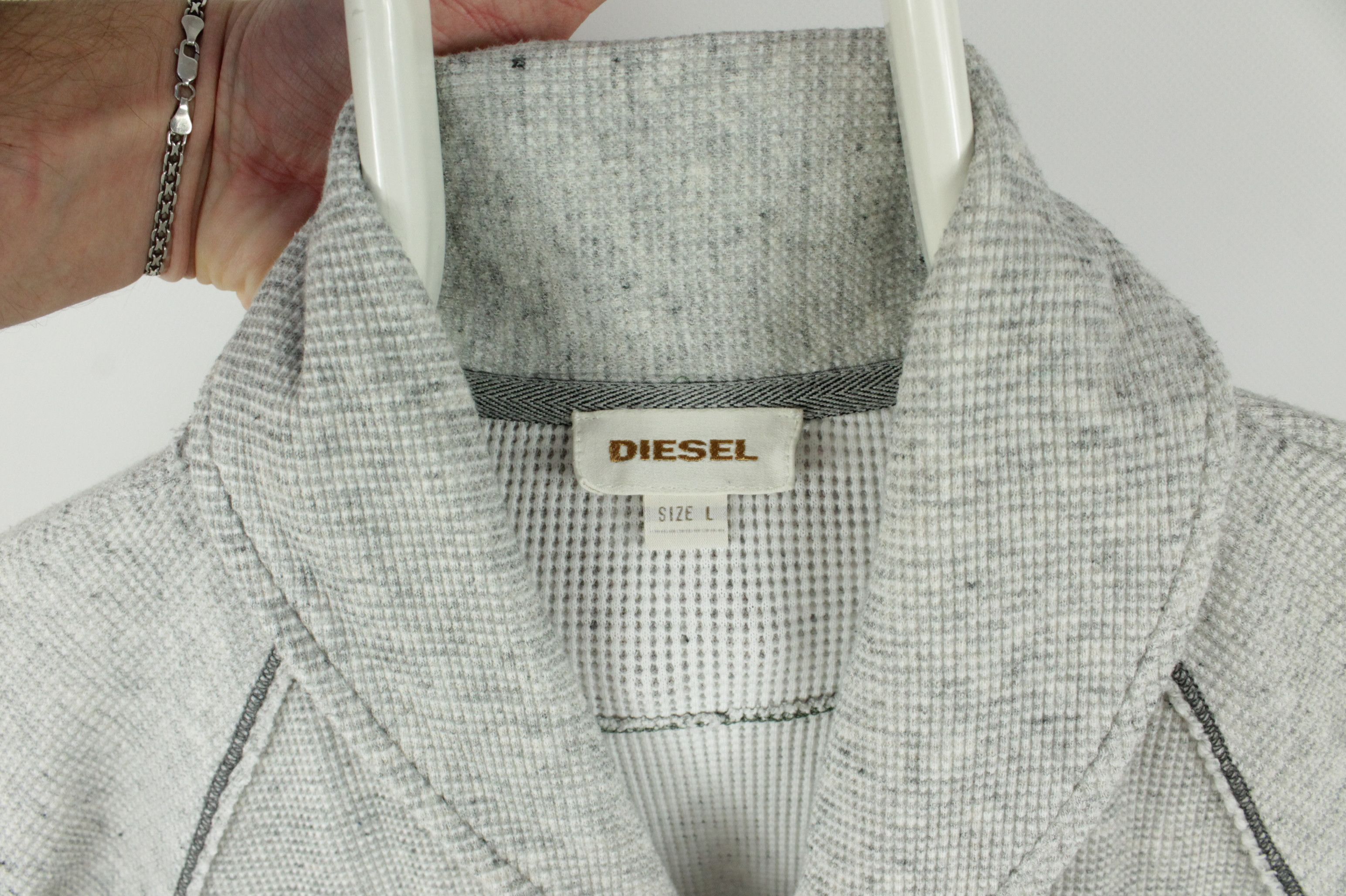 Diesel Diesel Gray Waffle Cotton Shawl Colar Cardigan Men's Size US L / EU 52-54 / 3 - 3 Thumbnail