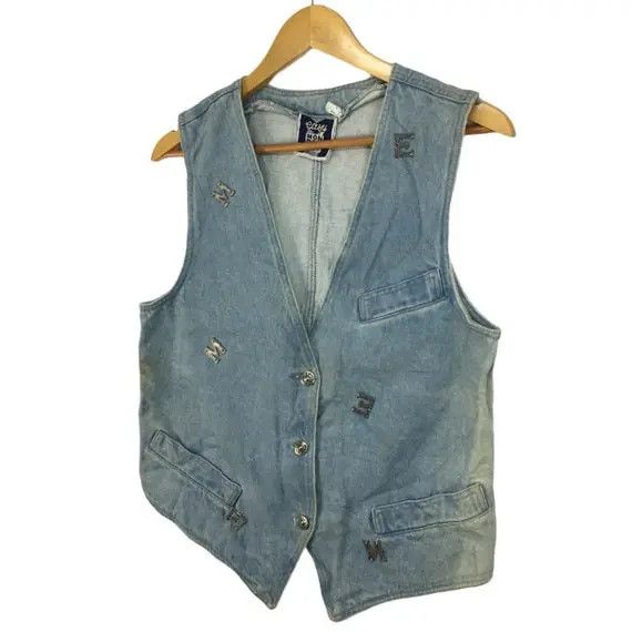 Vintage EASY MONDRIAN Blue Denim Vest Casual Clothing Made in Italy Size S / US 4 / IT 40 - 10 Thumbnail