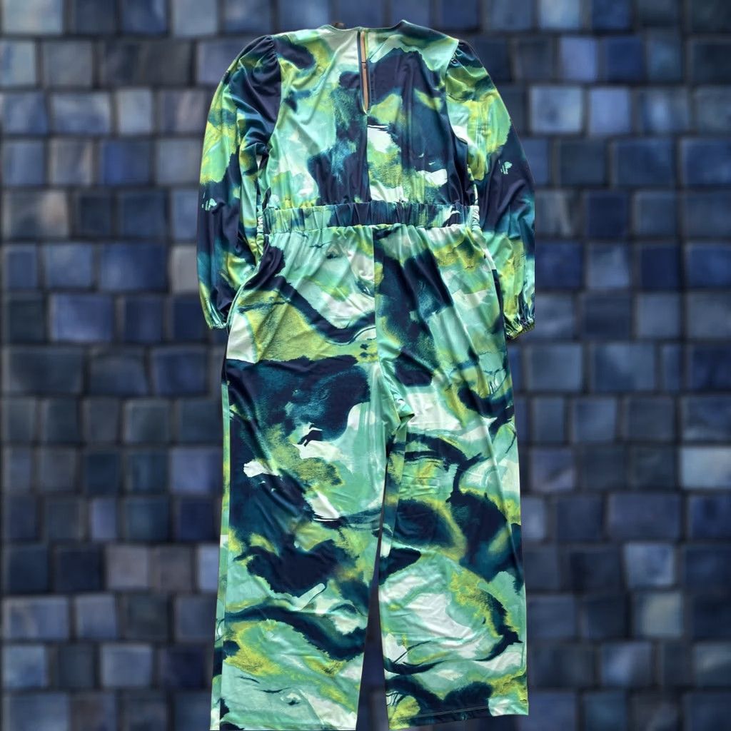 Parker Parker Jumpsuit Women's 1X Long Sleeve Tie Dye V-Neck Wide-Leg Plus Size Green TSJ Size 40" / US 18 - 1 Thumbnail