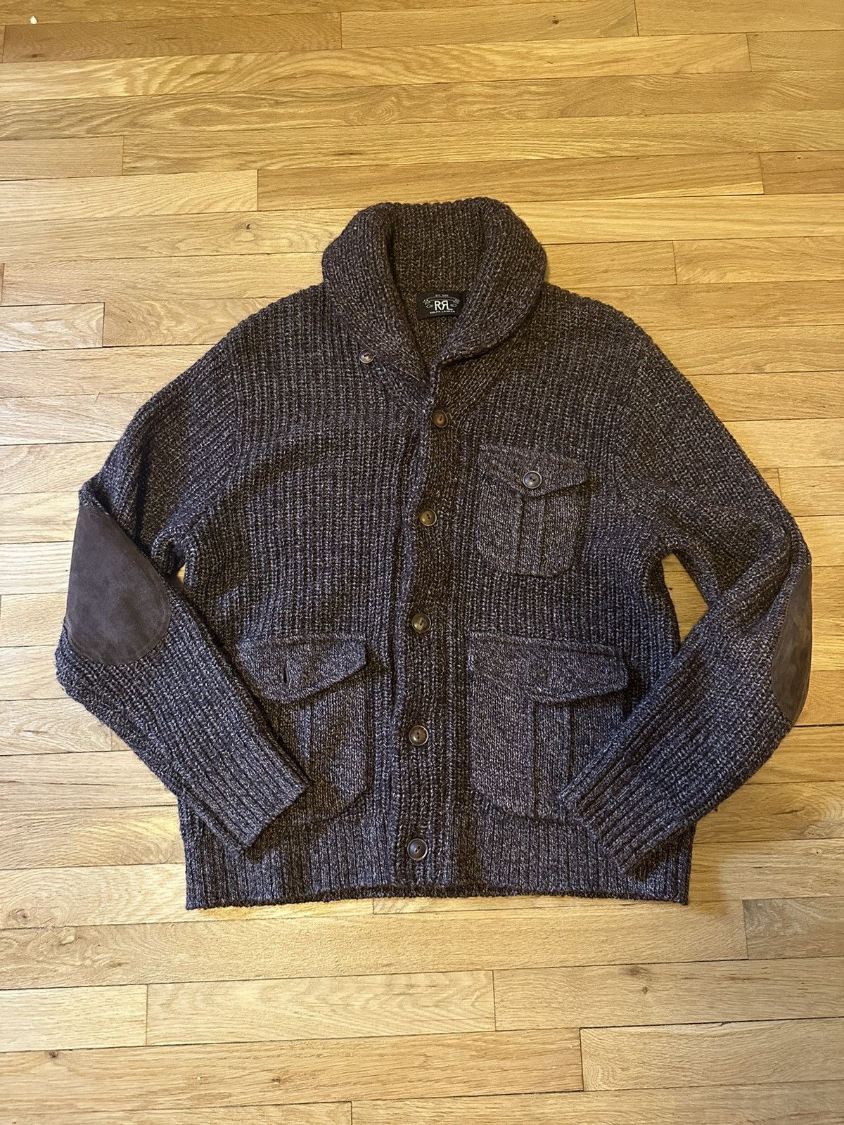 RRL Ralph Lauren Knit Shawl Cardigan with Elbow Patches | Grailed