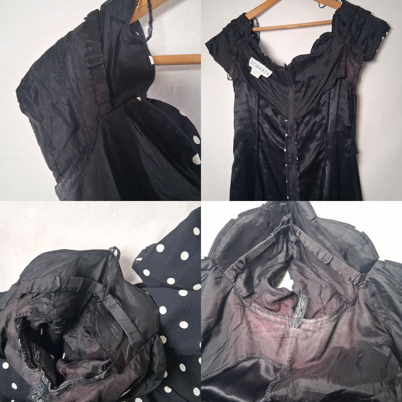 Vintage VINTAGE Roberta Dress XL Black Polka Dot Off Shoulder Scalloped Pinup 90s Size XL / US 12-14 / IT 48-50 - 10 Thumbnail