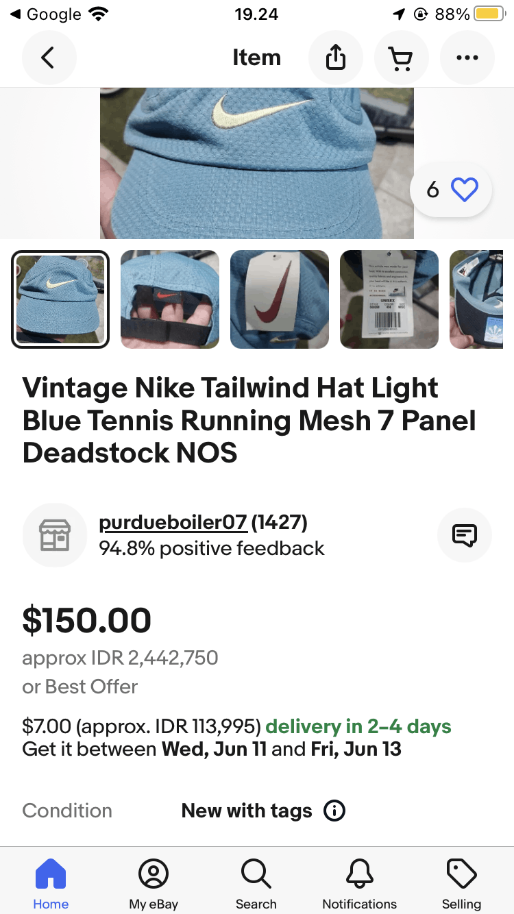 Nike × Vintage Vintage 90s Nike Tailwind Hat Light Blue Tennis Running Size ONE SIZE - 2 Thumbnail