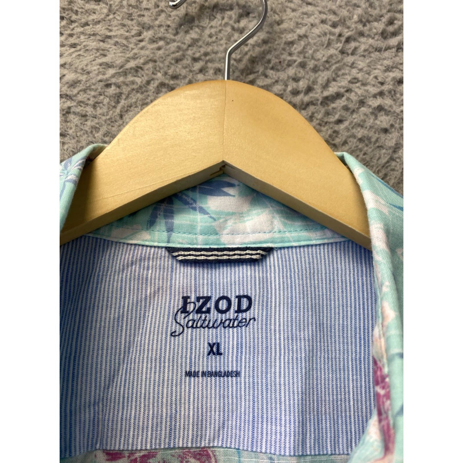 Izod IZOD Saltwater Men's Short Sleeve Cotton Button-Down Shirt XL Blue Floral Casual Size US XL / EU 56 / 4 - 4 Thumbnail