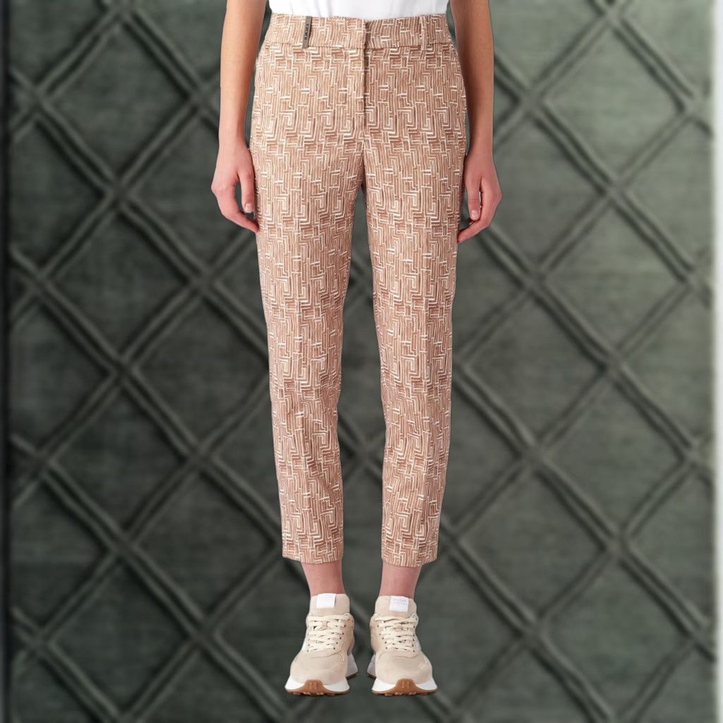 Peserico Peserico Cropped Trousers Women Regular-fit Multicolor Geometric Print High Waist Zip Front Pockets 16 US 52 EU Camel-Butter SUMMER 23 Italy Designer Size 38" / US 16 / IT 52 - 1 Thumbnail