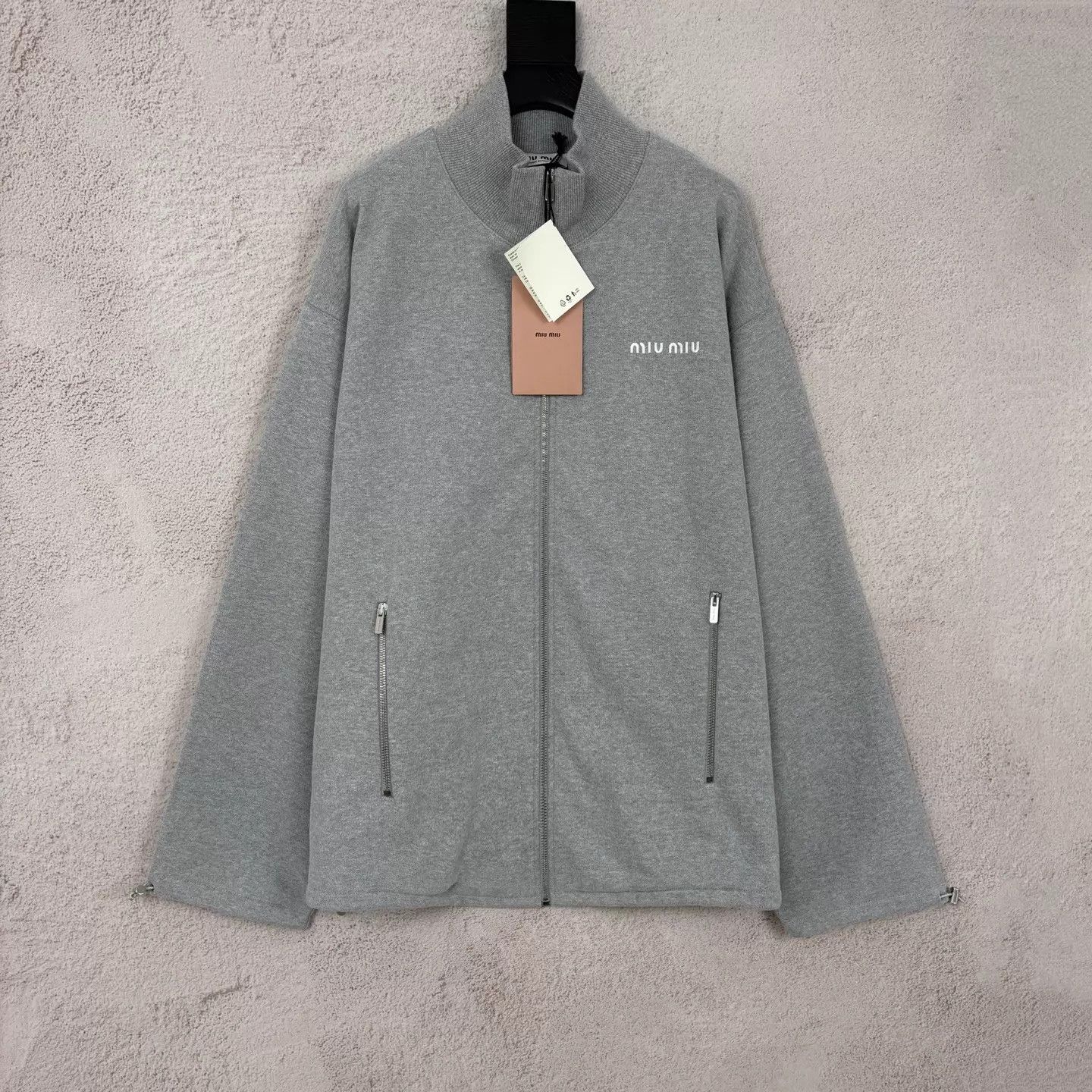 Miu Miu MIU MIU Gray Embroidered Sporty Zip Jacket Elastic Hem Size L / US 10 / IT 46 - 1 Thumbnail