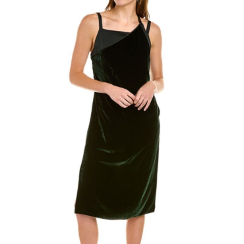Helmut Lang Helmut Lang Satin paneled velvet dress forest green size 4 Size S / US 4 / IT 40 - 16 Thumbnail