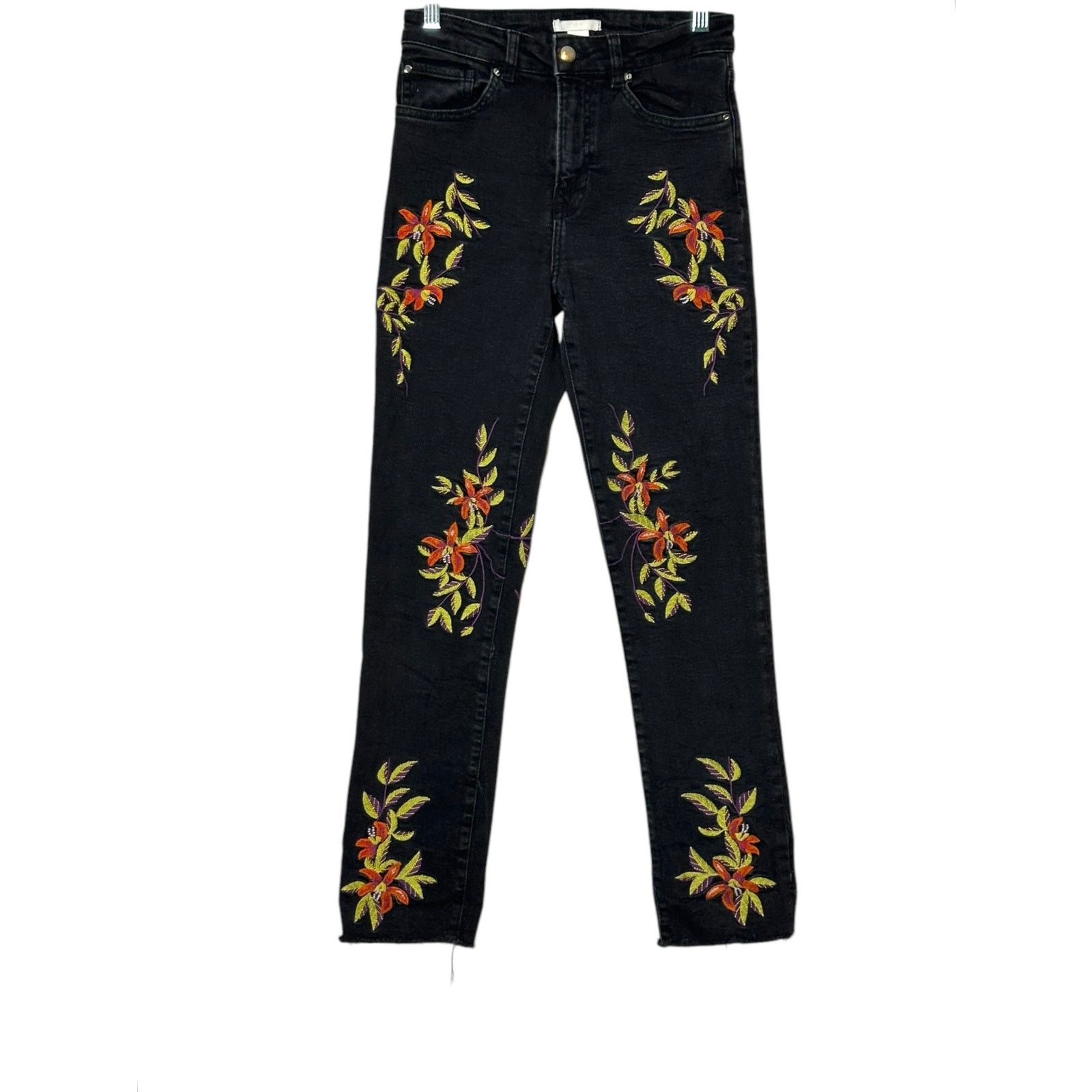 H&M H&M black floral embroidered high rise jeans size 4 Size 27" / US 4 / IT 40 - 9 Thumbnail
