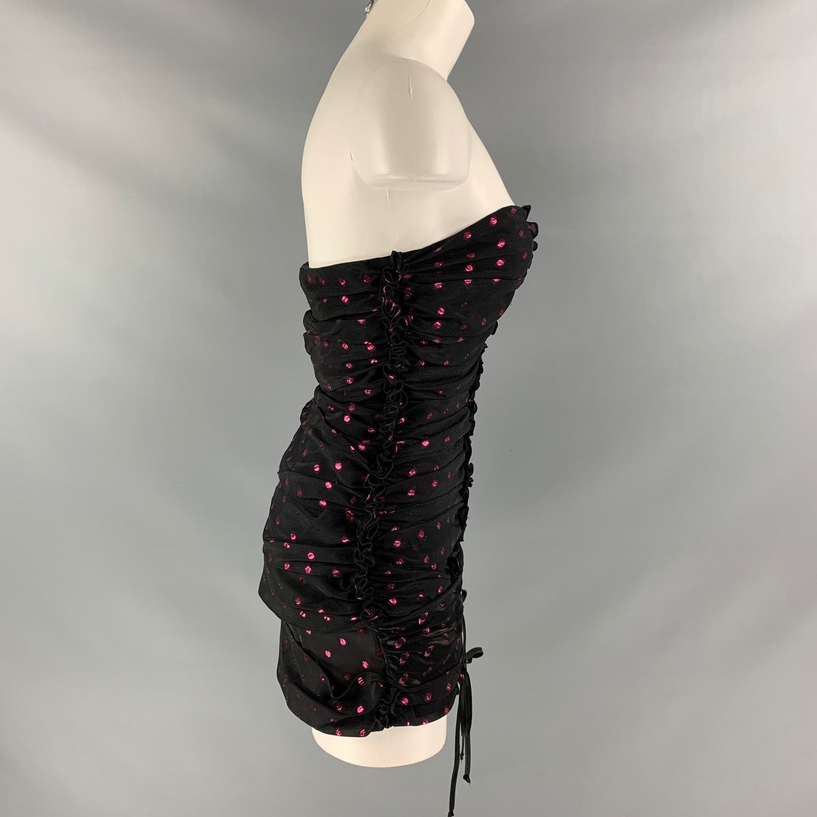The Attico ATTICO 2 Black Raspberry Viscose Blend Dots Strapless Dress Size XS / US 0-2 / IT 36-38 - 2 Thumbnail