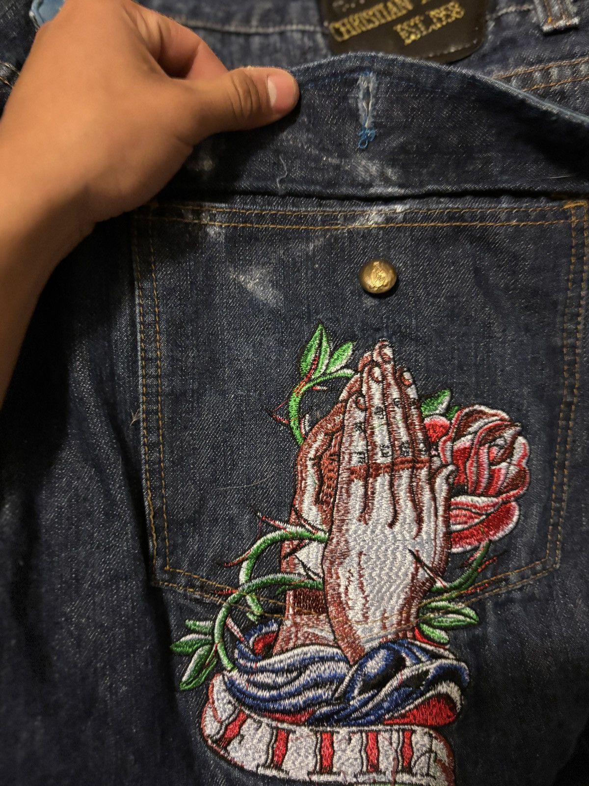 Christian Audigier × Ed Hardy × Vintage Traditional art denim Size US 42 / EU 58 - 4 Thumbnail