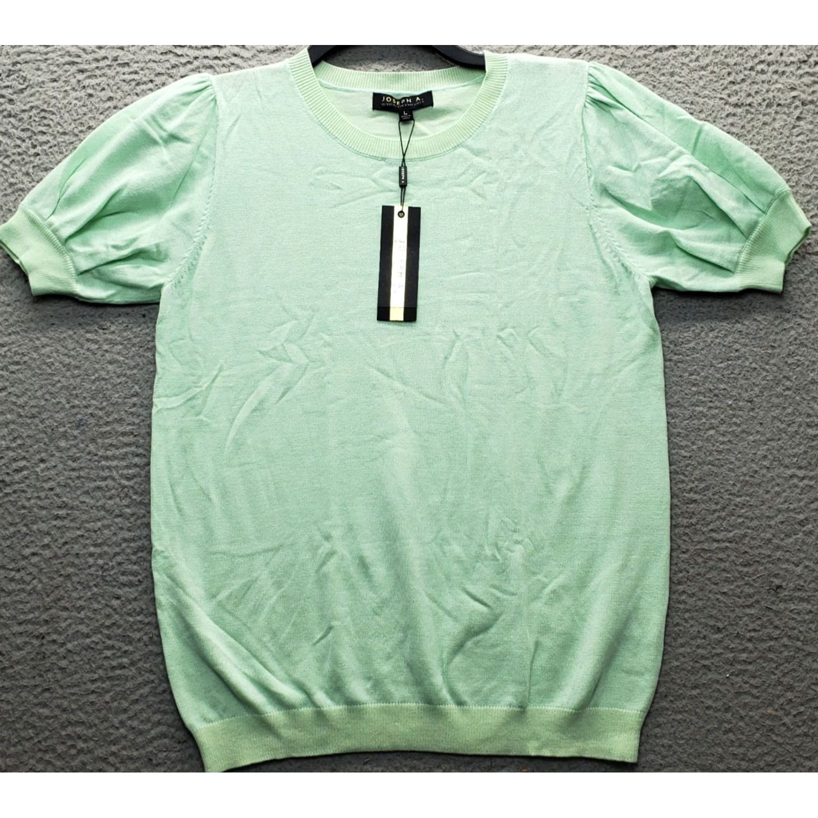 Vintage Joseph A Sweater Womens L Green Puff Sleeve Crewneck Ribbed Cuff Hem Pullover Size L / US 10 / IT 46 - 2 Thumbnail