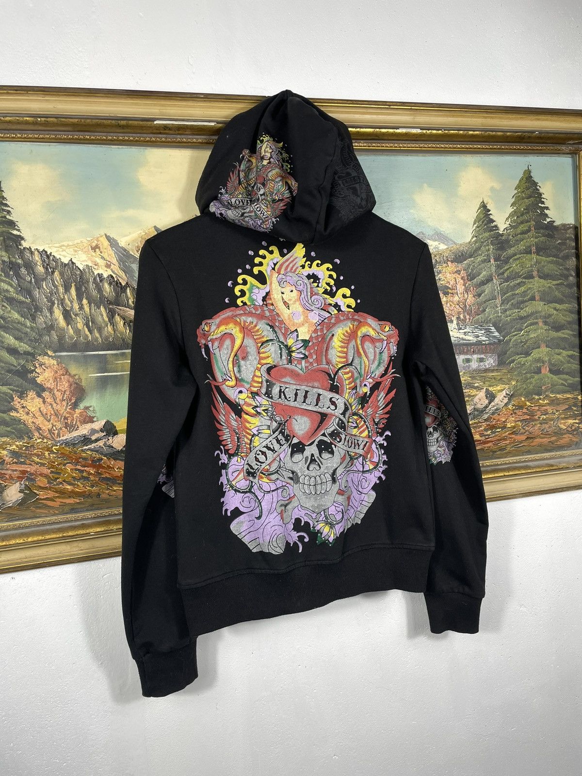 Christian Audigier × Ed Hardy × Vintage Retro 00s Hoodie With Crystals Affliction Grunge Archive Size S / US 4 / IT 40 - 8 Thumbnail