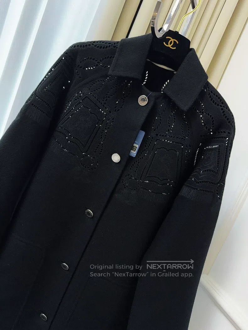 Hermes Hermes Black lace-up embroidery pattern cashmere coat, wid Size XXS / US 00 / IT 34 - 3 Thumbnail