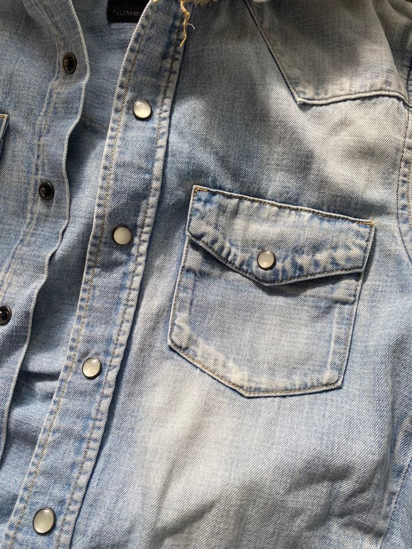 Number (N)ine Distressed Hooded Denim Shirt Size US M / EU 48-50 / 2 - 6 Thumbnail