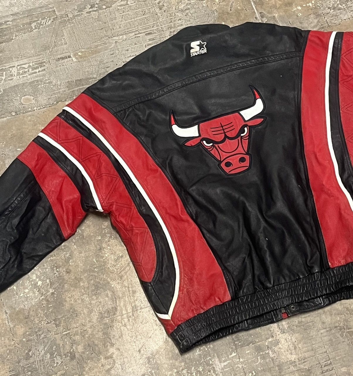 image of Vintage Chicago Bulls Leather Jacket in Black, Men's (Size XL)