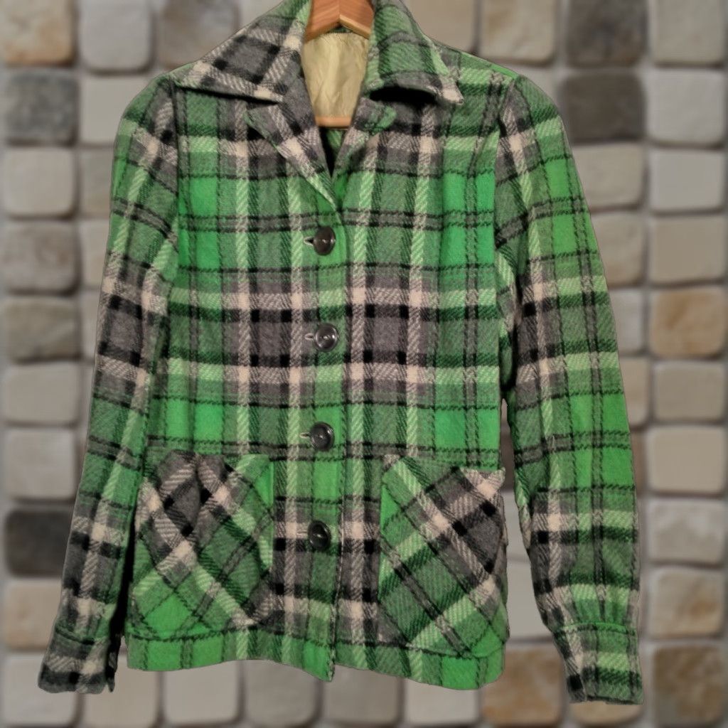 Vintage VINTAGE Women's Shirt Jacket Coat S Wool Blend Plaid 1950s 1960s Fall Winter Casual Size S / US 4 / IT 40 - 1 Thumbnail