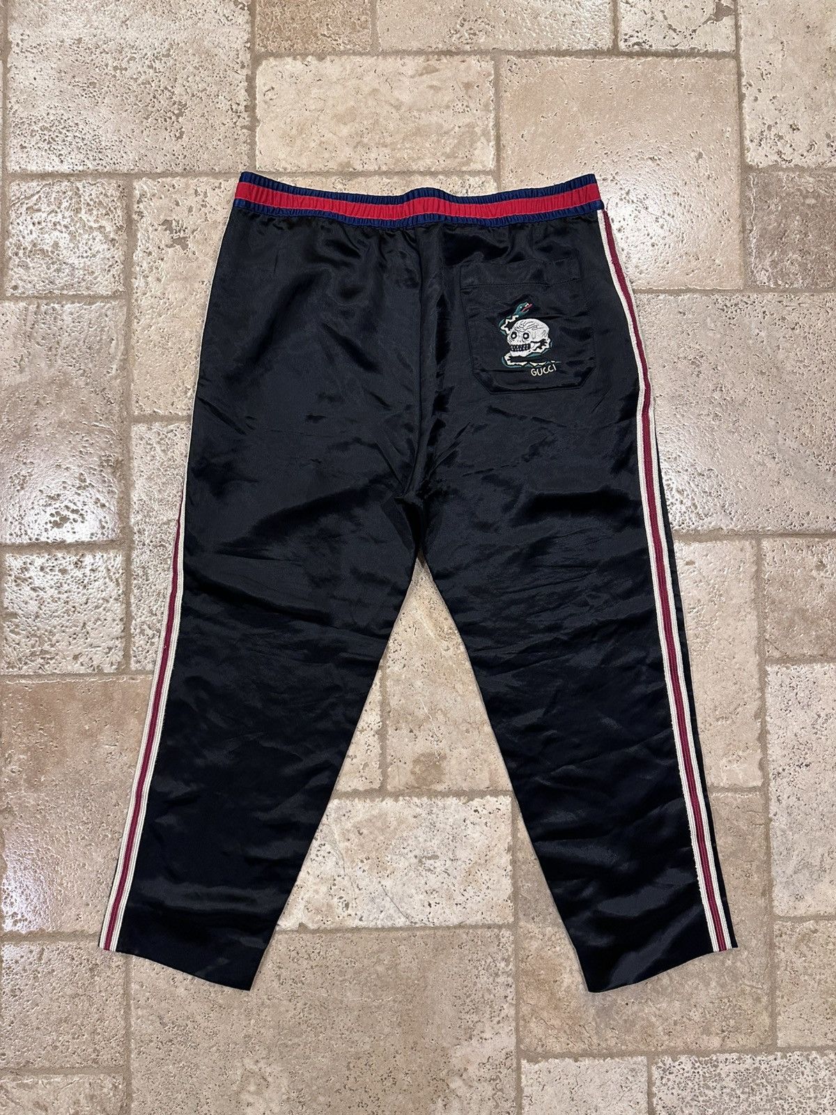 Gucci Gucci Satin Stripe Skull/Snake Motif Logo Black Lounge Pants Size US 34 / EU 50 - 5 Thumbnail