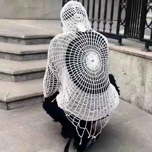 VIBE Y2K Spider Web with Holes Hooded Pullover Knitted Sweater Size US L / EU 52-54 / 3 - 4 Thumbnail