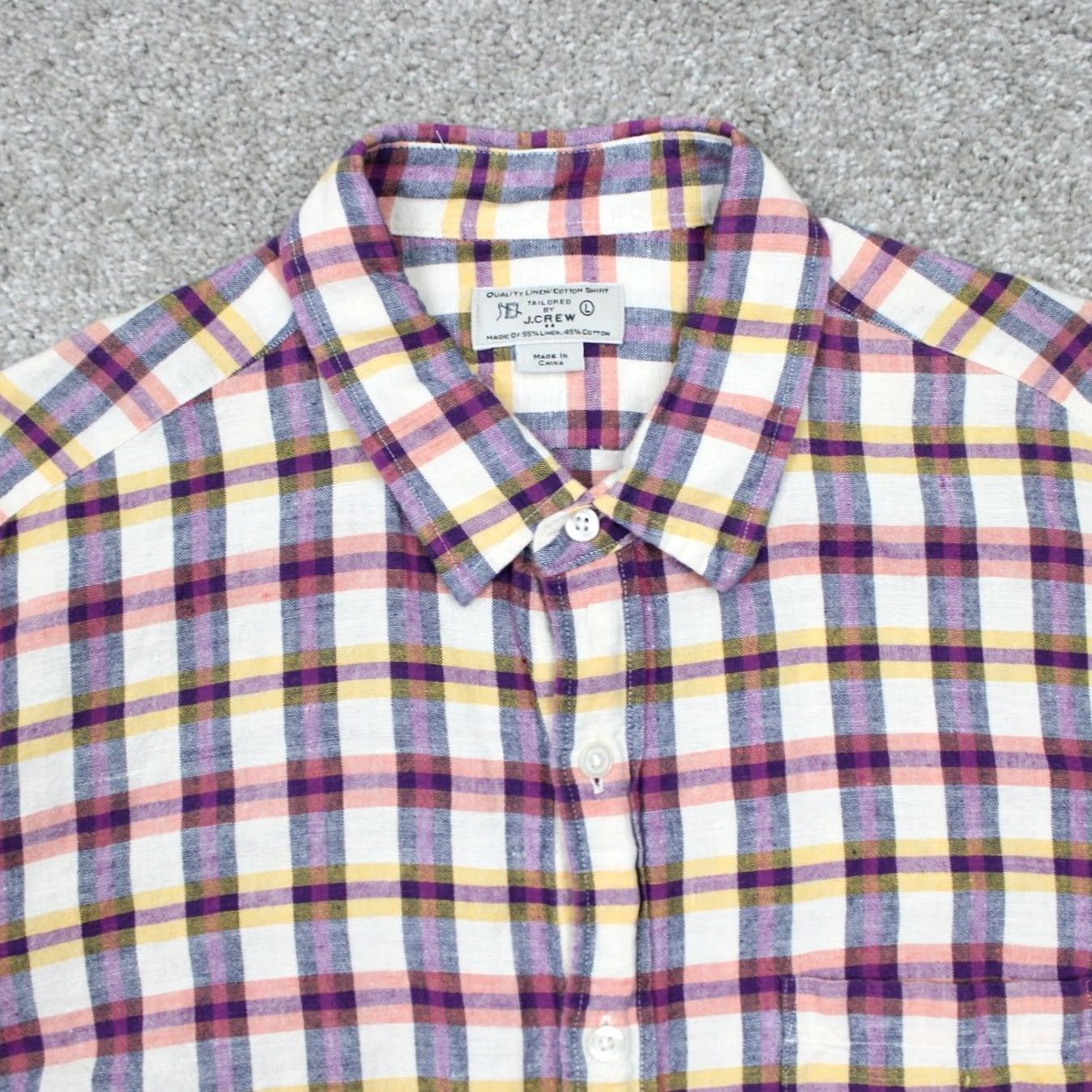 J.Crew J.CREW Button-Up Shirt Mens Large Pink/Purple/Yellow/White Plaid Linen/Cotton Blend L/S Button-Up Shirt Size US L / EU 52-54 / 3 - 6 Thumbnail