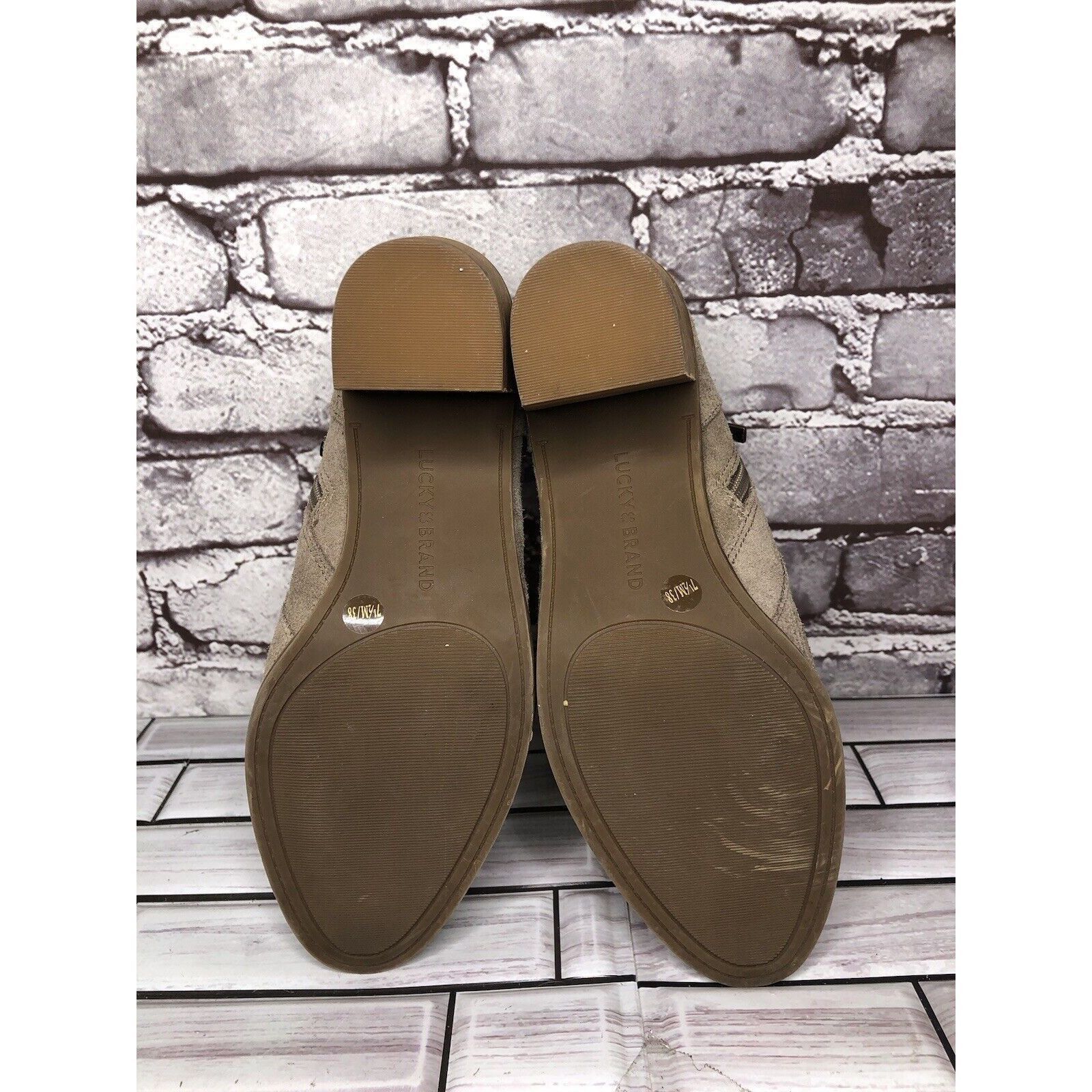 Lucky Brand Lucky Brand Ponic Taupe Tan Suede Cutout Block Heel Booties Size US 7.5 / IT 37.5 - 15 Thumbnail