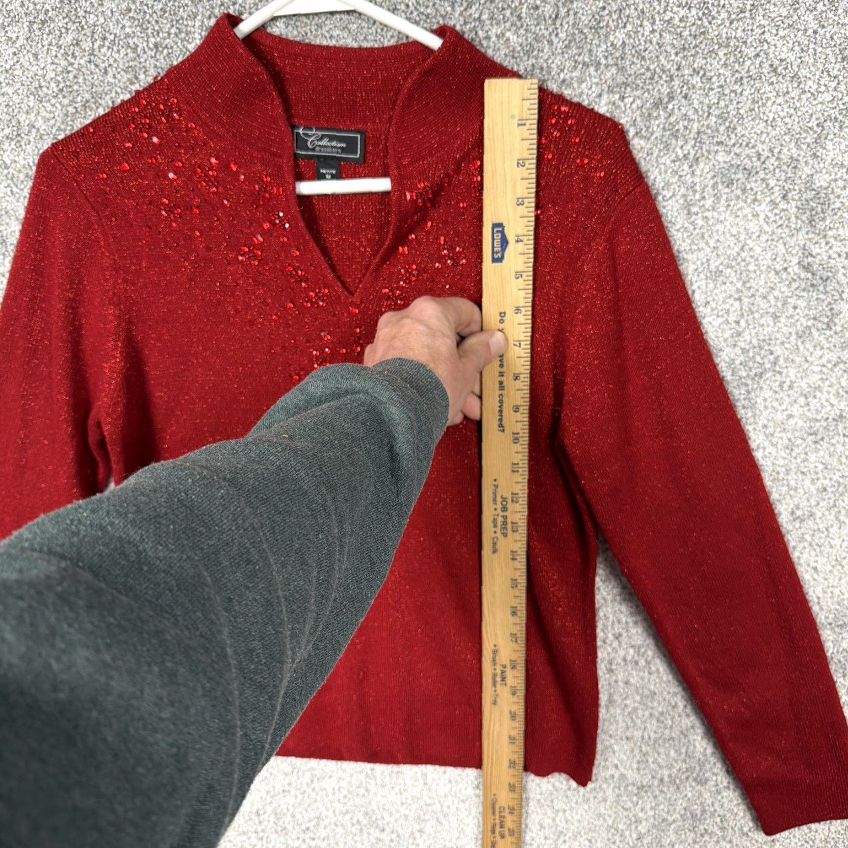 Vintage Dressbarn Womens Petite M Red V-Neck Glitter Sequin Holiday Party Chic Sweater Size M / US 6-8 / IT 42-44 - 2 Thumbnail