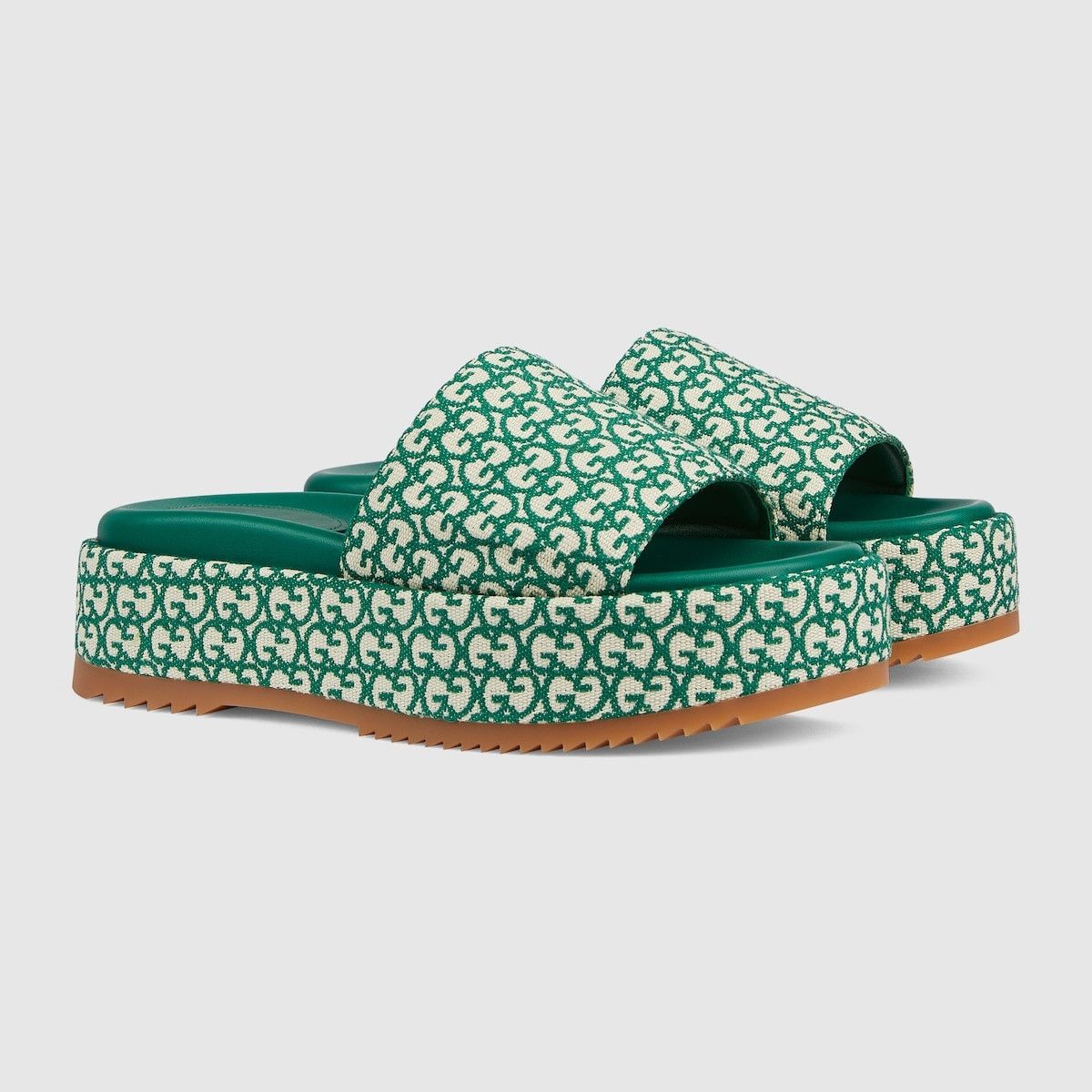Gucci o1s1wg110425 Women's GG Platform Slide Sandals White & Green Size US 7 / IT 37 - 2 Thumbnail