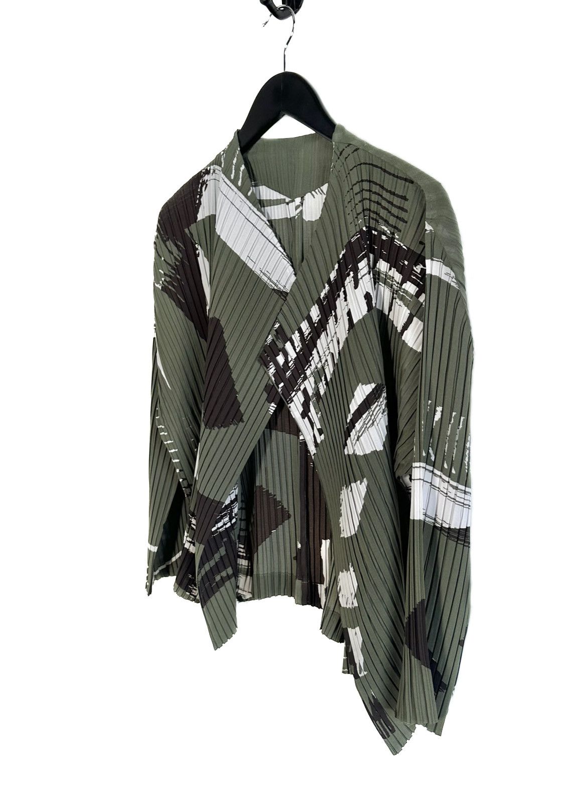 Issey Miyake Issey Miyake RC Doro Khaki Green Printed Pleated Cardigan Size M / US 6-8 / IT 42-44 - 2 Thumbnail