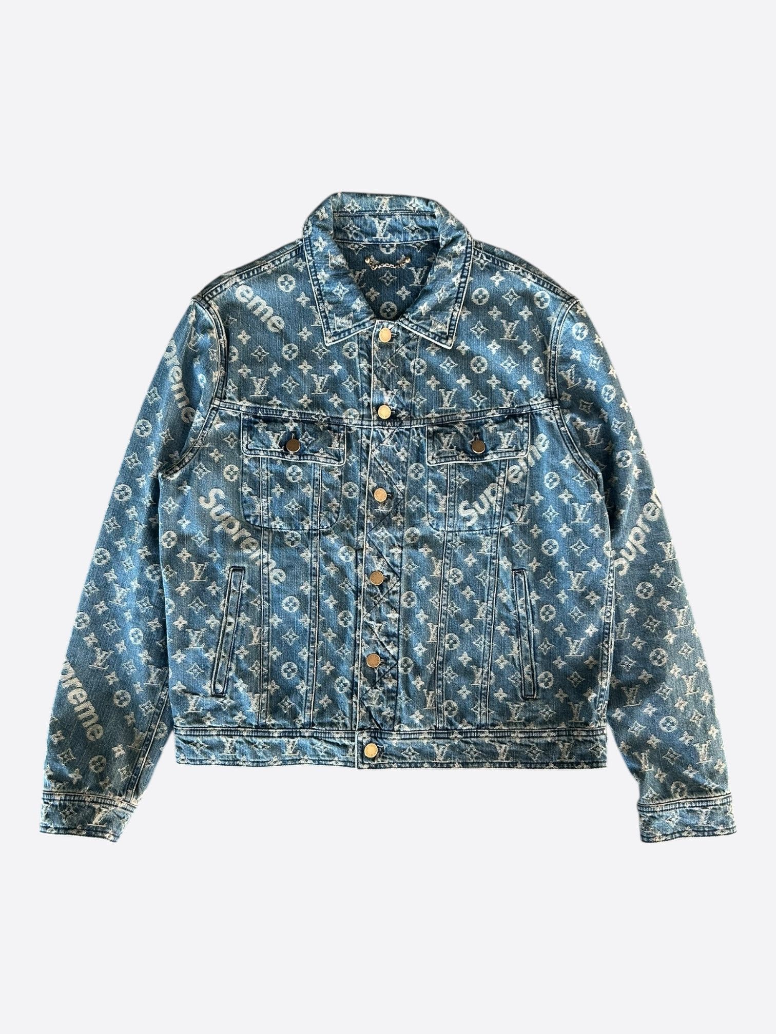 Louis Vuitton Louis Vuitton Supreme Blue & White Monogram Denim Jacket Size US XL / EU 56 / 4 - 1 Thumbnail