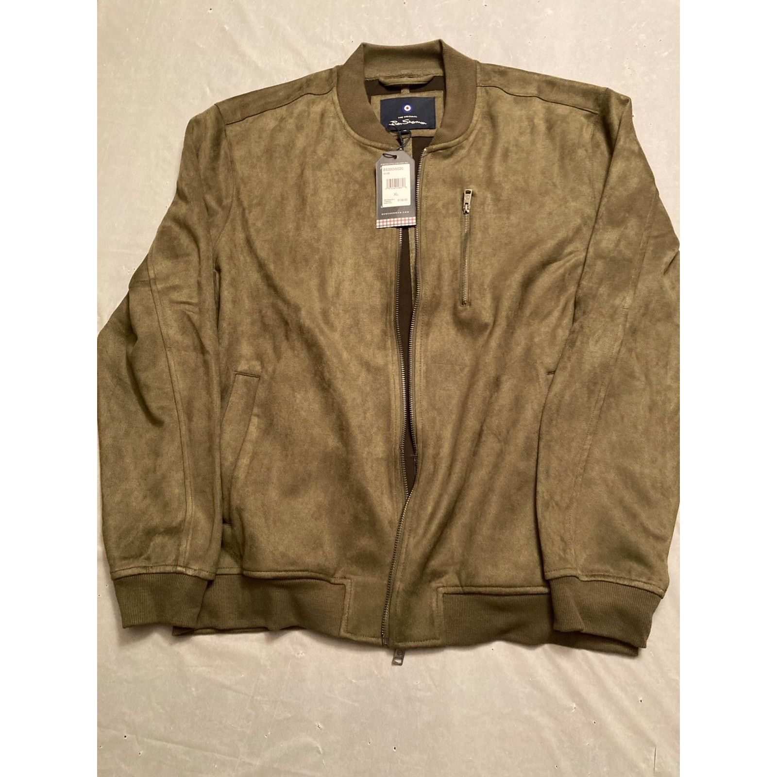 Image of Ben Sherman Men’S Faux Suede Bomber Jacket Size Olive Green Xl, Men's