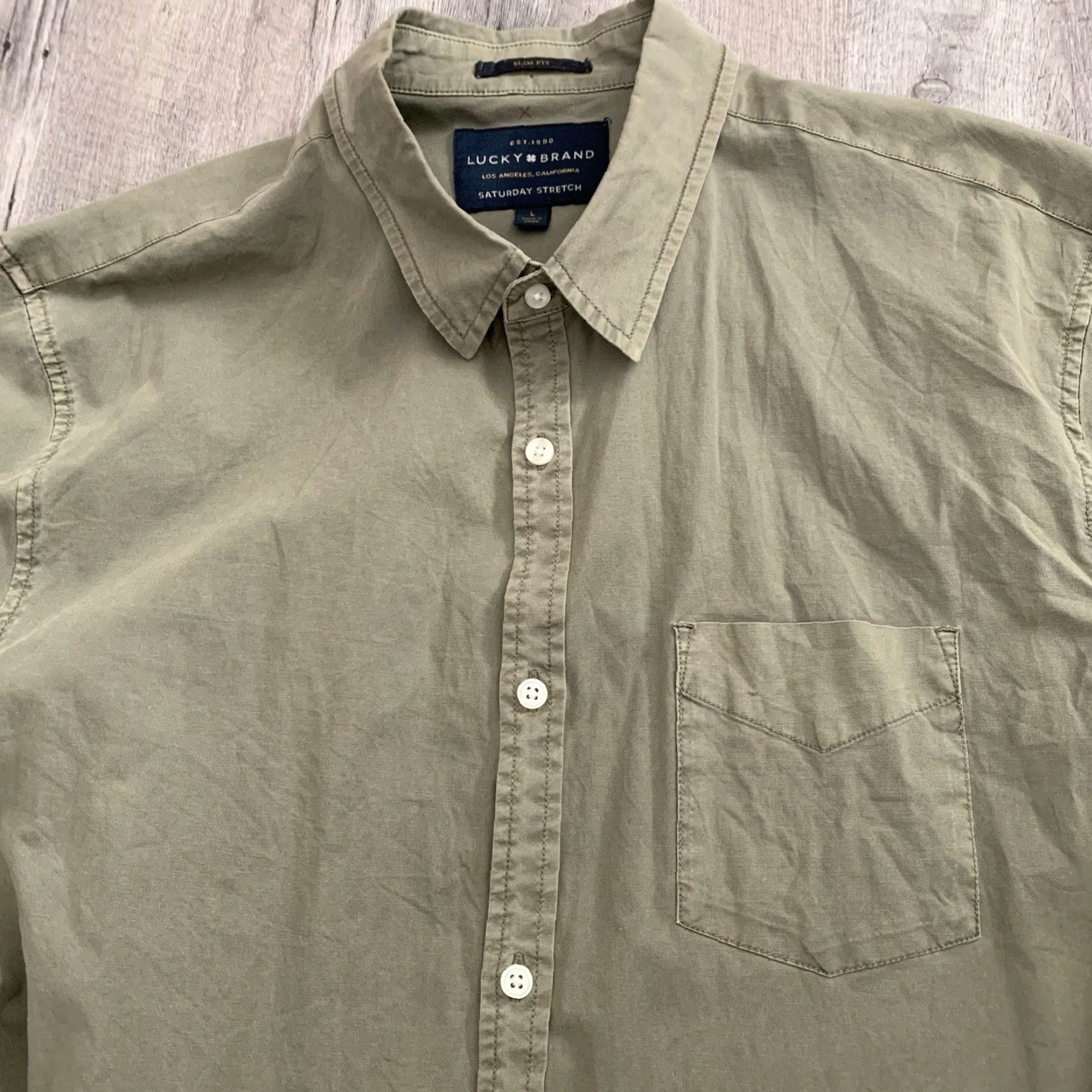 Lucky Brand LUCKY Brand Shirt Mens Large Green Slim Fit Saturday Stretch Casual Button Up Size US L / EU 52-54 / 3 - 3 Thumbnail