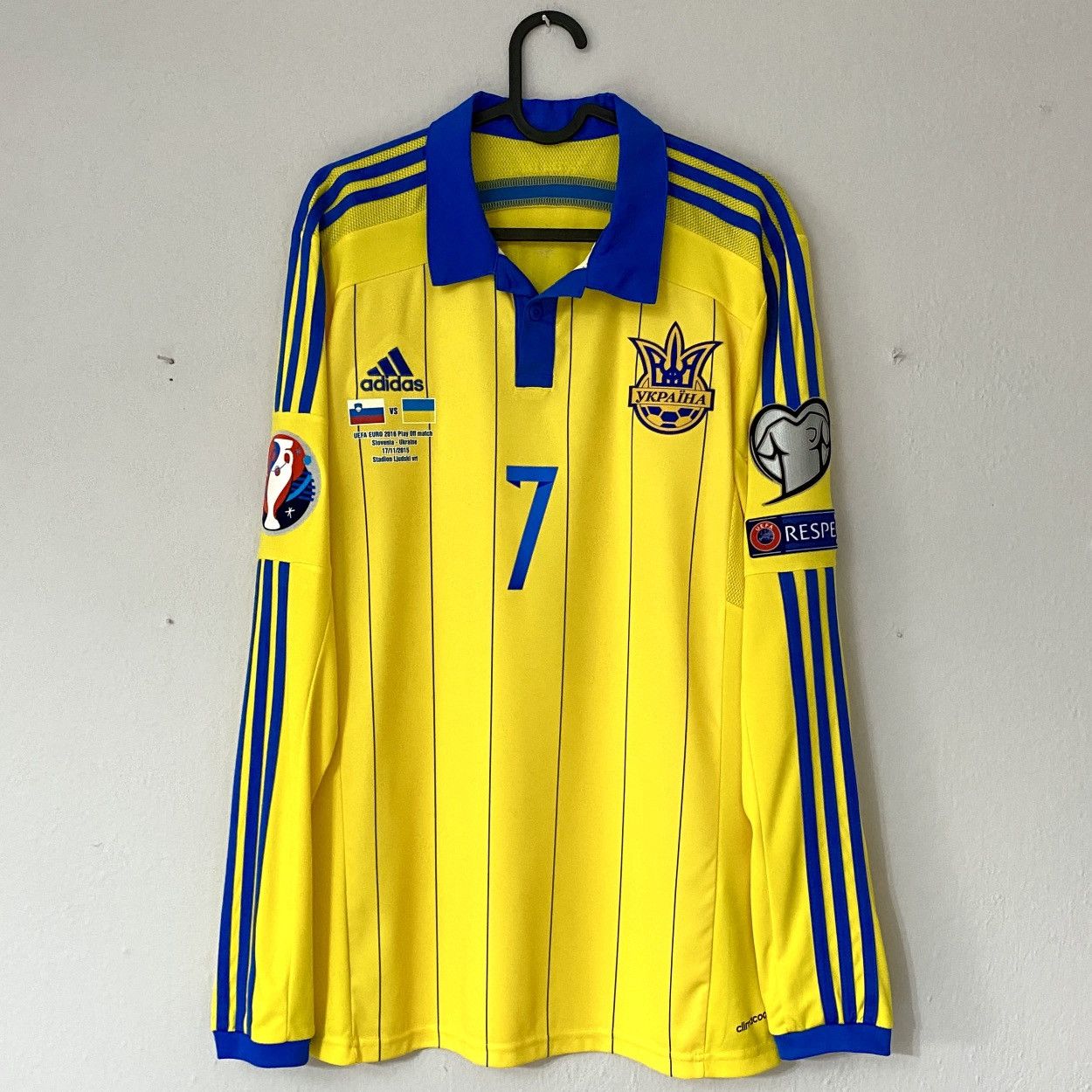 Adidas 2014 2016 GAME ISSUE Ukraine Yarmolenko Adidas Soccer Jersey Size US M / EU 48-50 / 2 - 4 Thumbnail