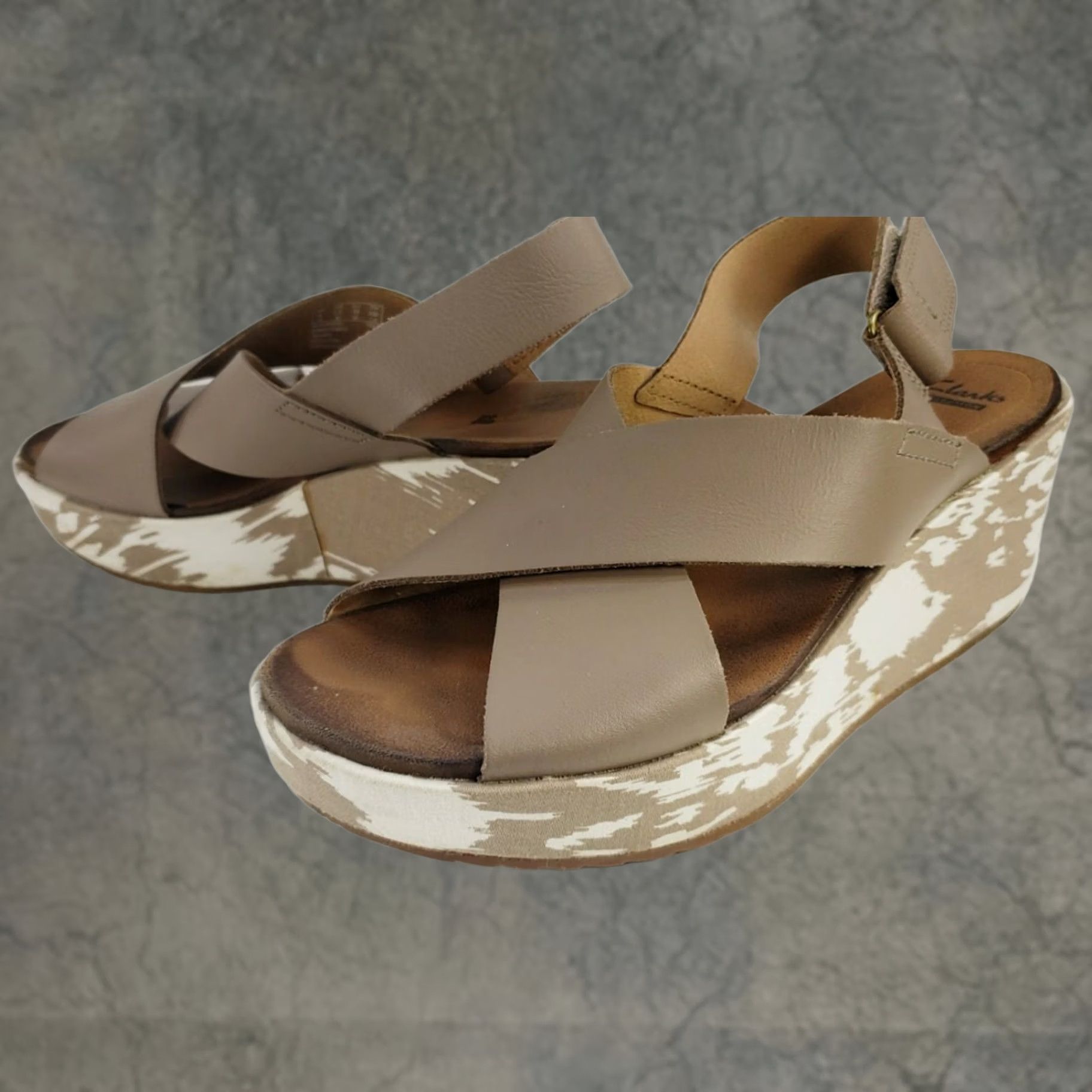 Clarks CLARKS Collection Soft Cushion Sandals Wedge Slingback Brown Beige X Crossover 7.5 Women Shoes Size US 5 / IT 35 - 1 Thumbnail