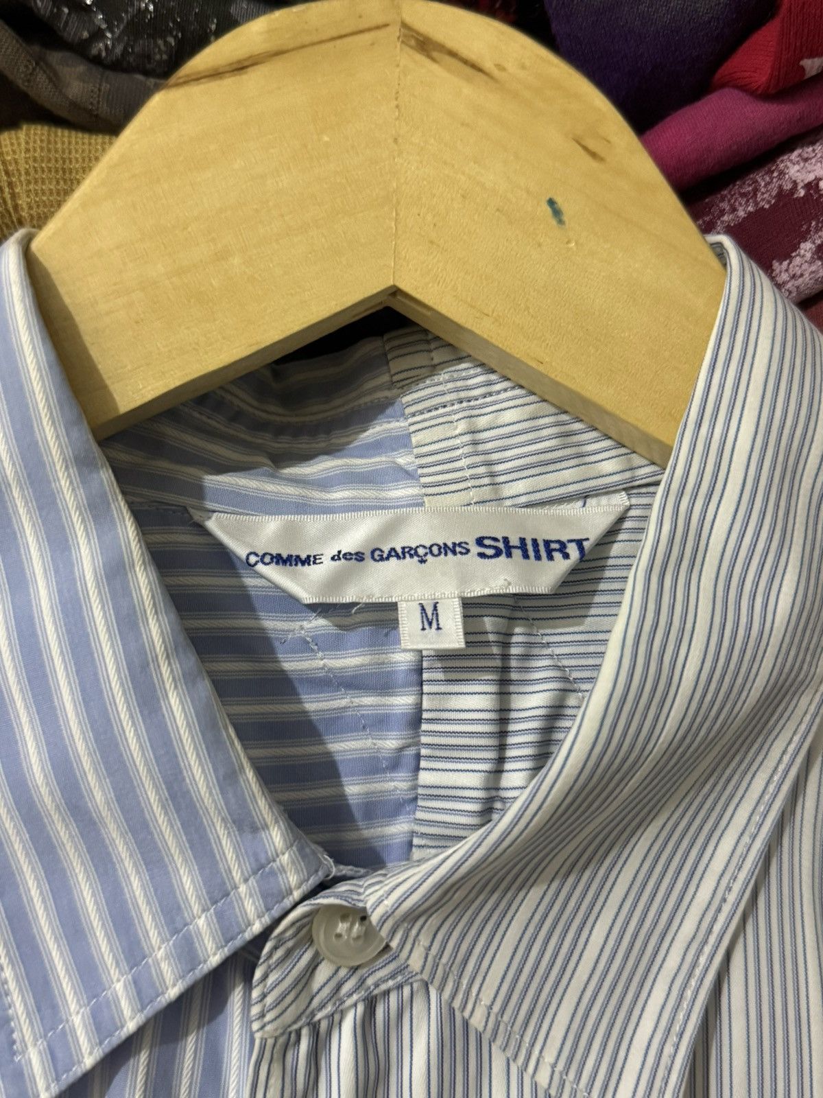 Comme des Garcons COMME des GARCONS BLUE AND GREY STRIPED TWEED PACTH SHIRT Size US M / EU 48-50 / 2 - 7 Thumbnail