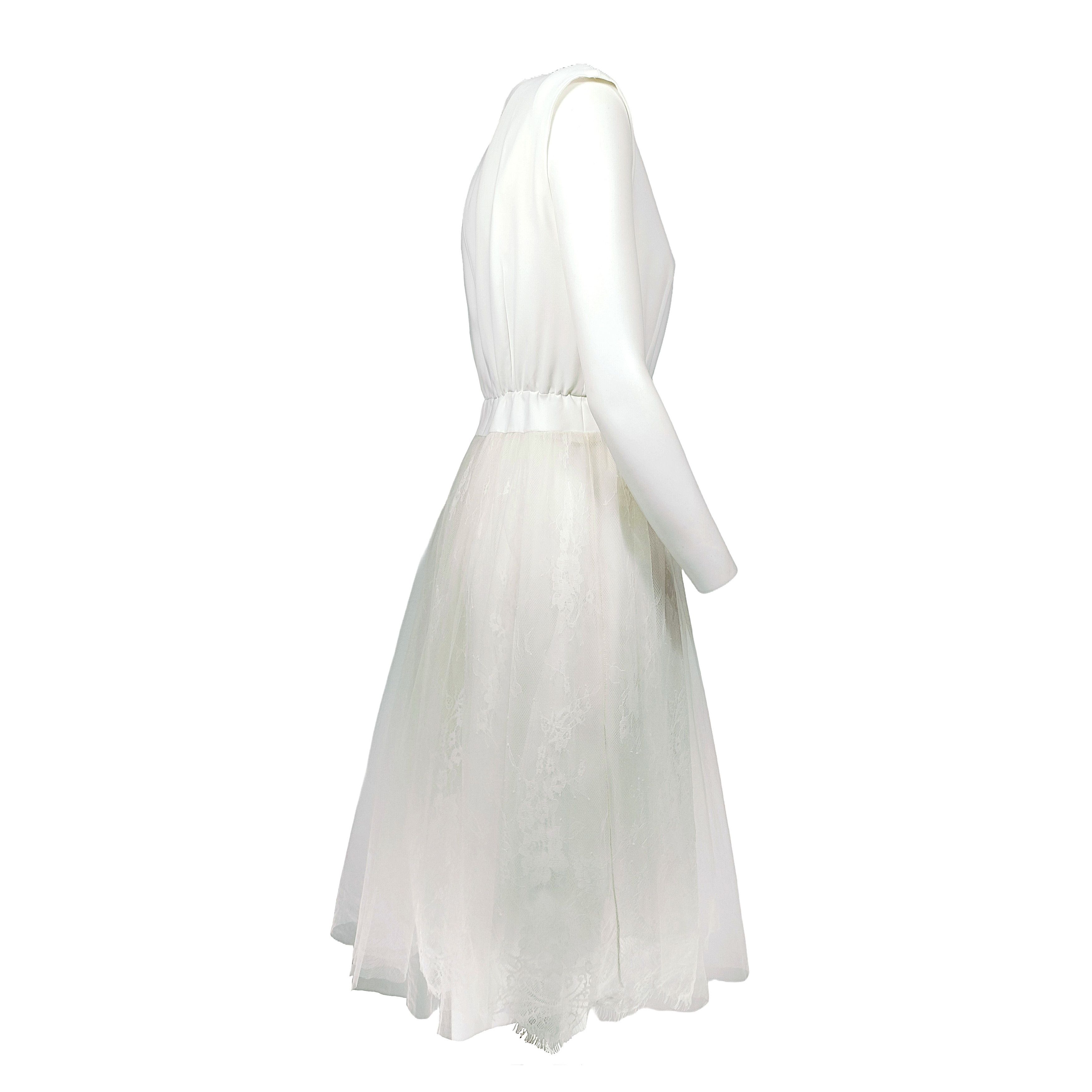 Other Elegant White Tulle and Lace Midi Dress - Romantic Style Size M / US 6-8 / IT 42-44 - 4 Thumbnail