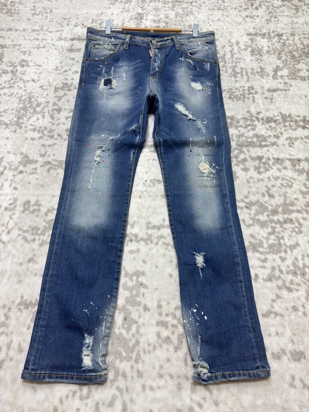 Dsquared2 DSQUARED2 Distressed Paint Splatter Denim Y2K Skinny Fit Size US 33 - 1 Thumbnail