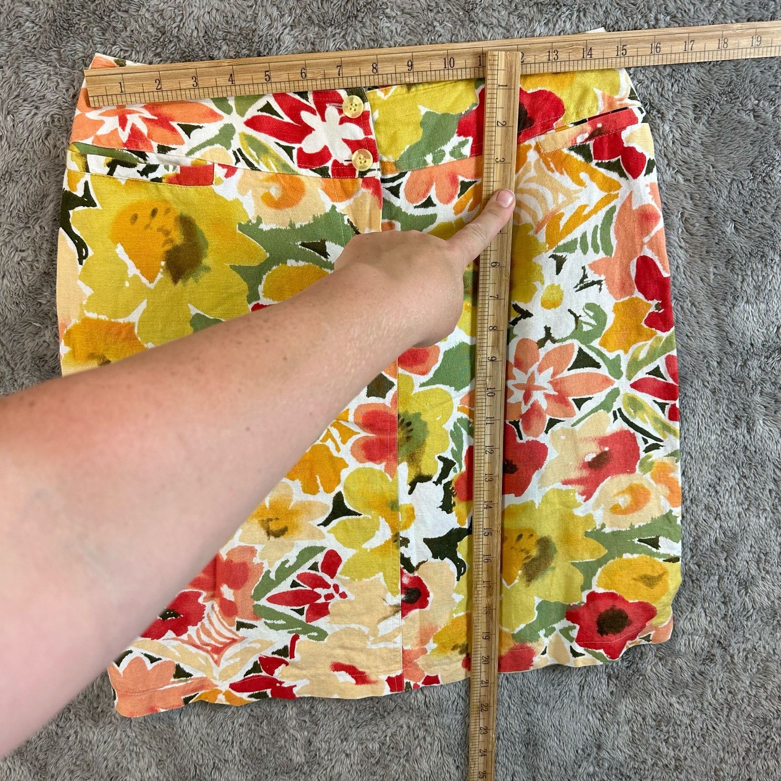Harve Benard VTG Linen Tropical Floral Pencil Skirt Yellow Green 80s 90s Size 29" - 6 Thumbnail