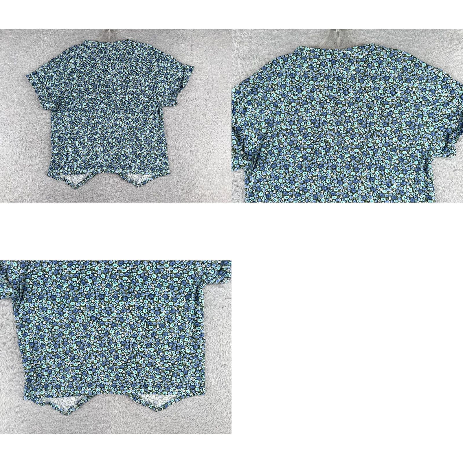 Tommy Hilfiger Tommy Hilfiger Shirt Women Small Blue Floral Crew Neck Cotton Blend Short Sleeve Size S / US 4 / IT 40 - 9 Thumbnail