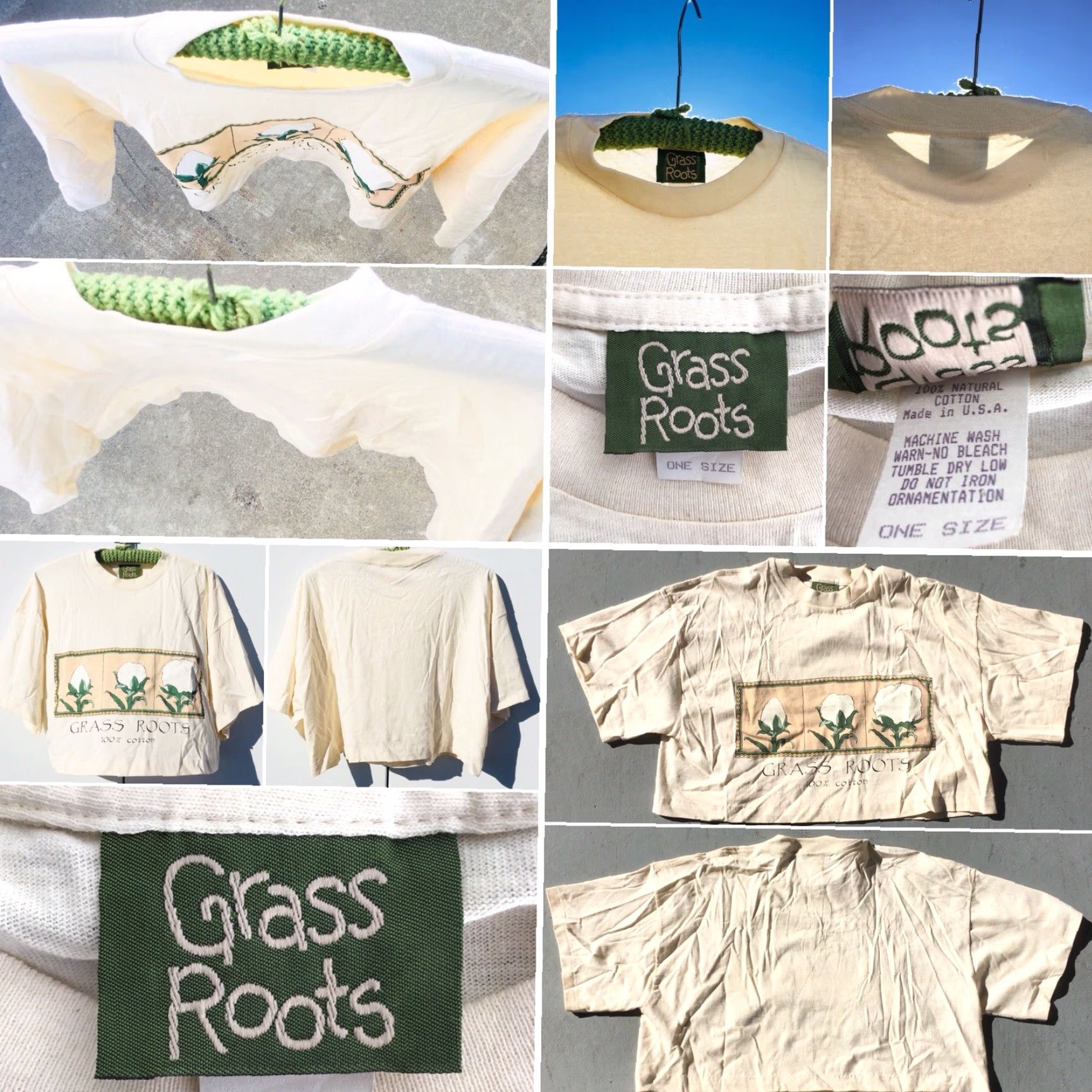 Vintage VTG Grass Roots Crop Top Graphic T Shirt One Size Made In USA Ivory Cotton Crew Neck Short Sleeve Women Shirt Size ONE SIZE - 4 Thumbnail