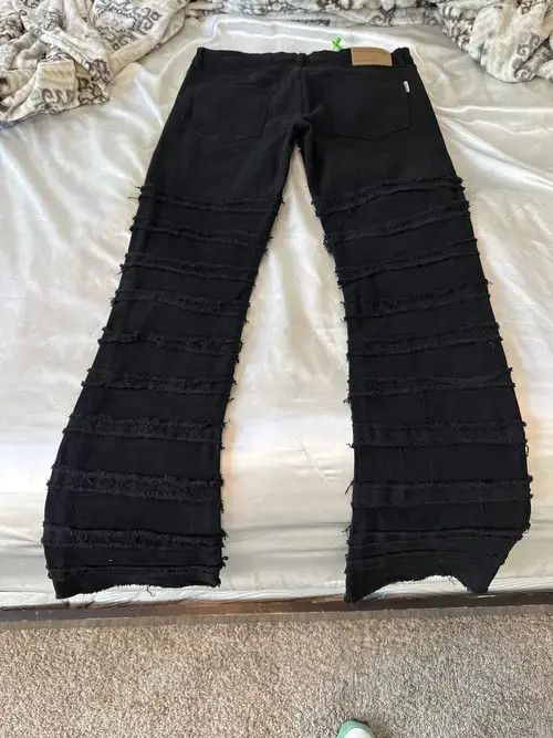Japanese Brand Striped Tassel Frayed Straight Baggy Jeans Size US 32 / EU 48 - 3 Thumbnail