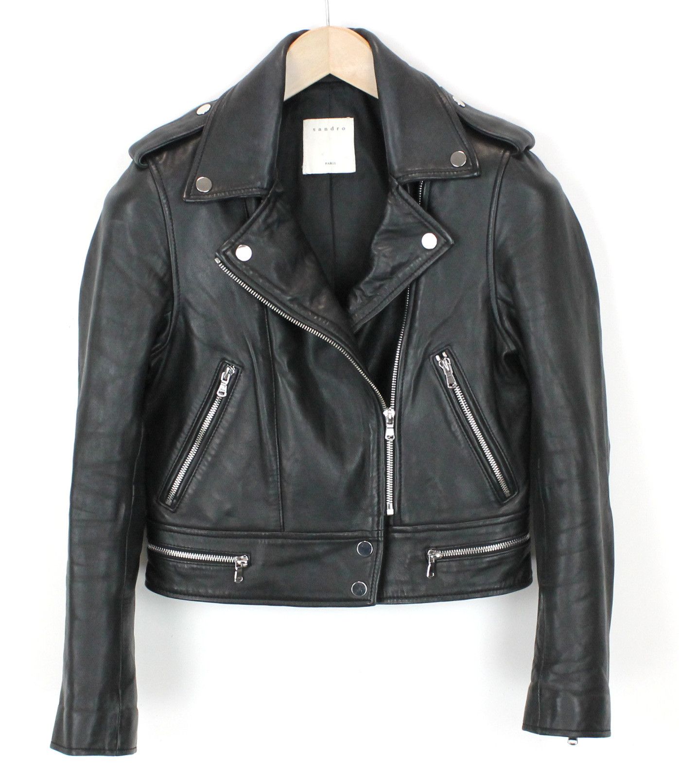 Sandro SANDRO Jacket Women XS Lamb Leather Biker Full Zip Lined Size XS / US 0-2 / IT 36-38 - 5 Thumbnail