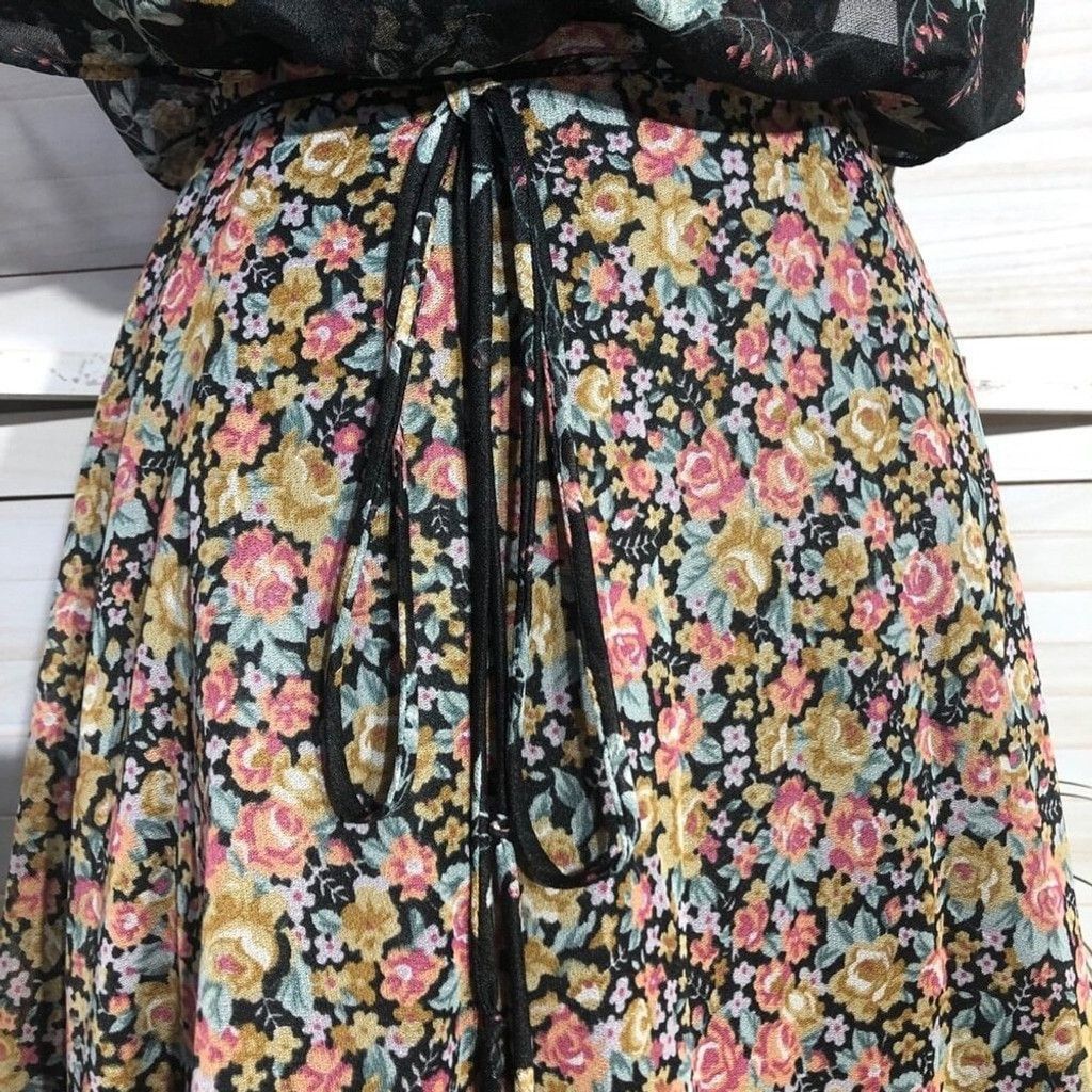 Vintage 80s Full Swing Boho Dress Back Zipper Floral Cottage Black M Size L / US 10 / IT 46 - 9 Thumbnail