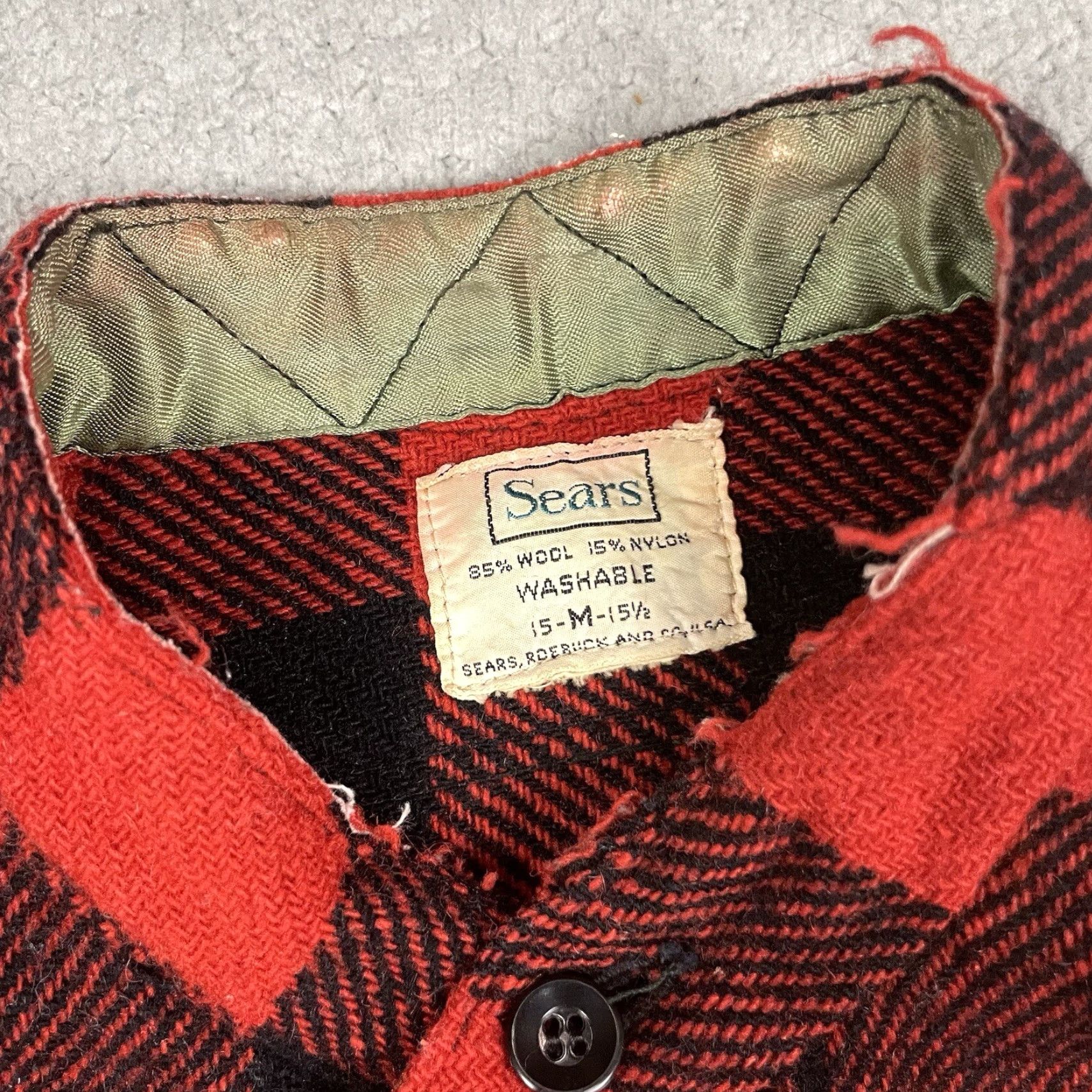 Sears VINTAGE Sears Shirt Men M Red Flannel Button-Up 1960s USA Wool Check Slim Regular M Size US M / EU 48-50 / 2 - 5 Thumbnail