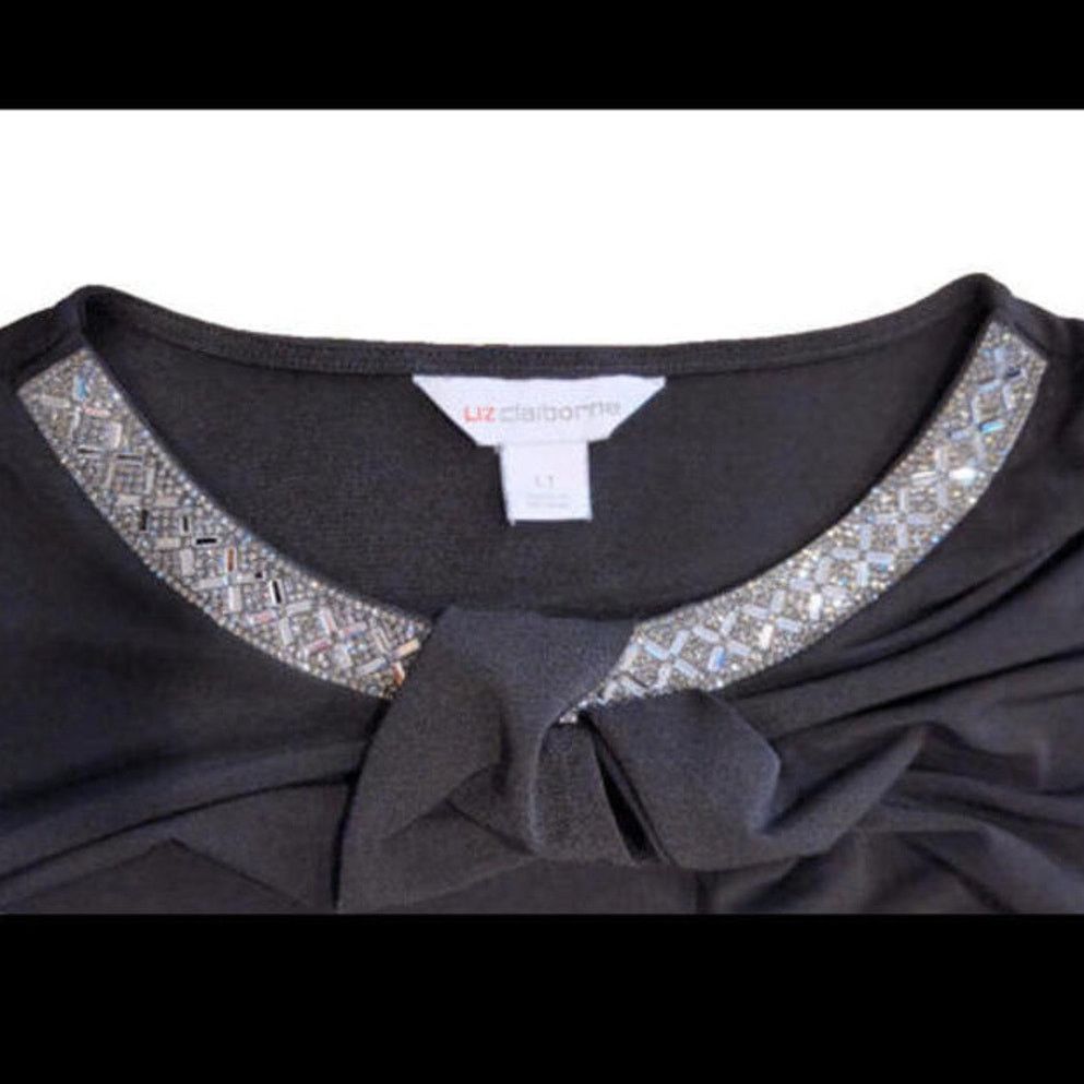 Liz Claiborne Liz Claiborne Jeweled Black Blouse LT Tall Long Sleeve Top Size L / US 10 / IT 46 - 9 Thumbnail