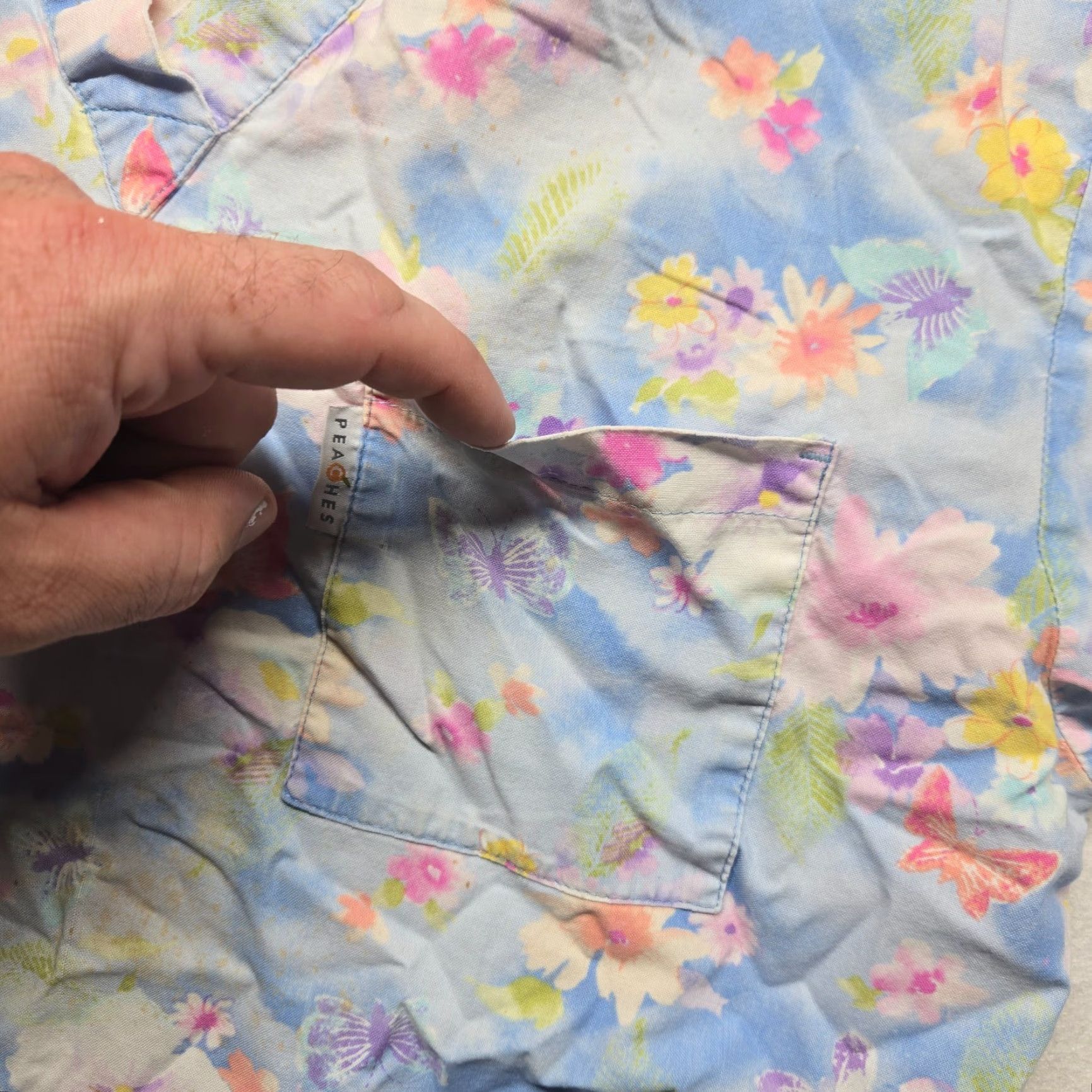 Vintage VINTAGE Peaches Uniforms Spring Flowers Floral Print Cotton Scrub Top Women L Short Sleeve Pockets Medical Size US L / EU 52-54 / 3 - 6 Thumbnail