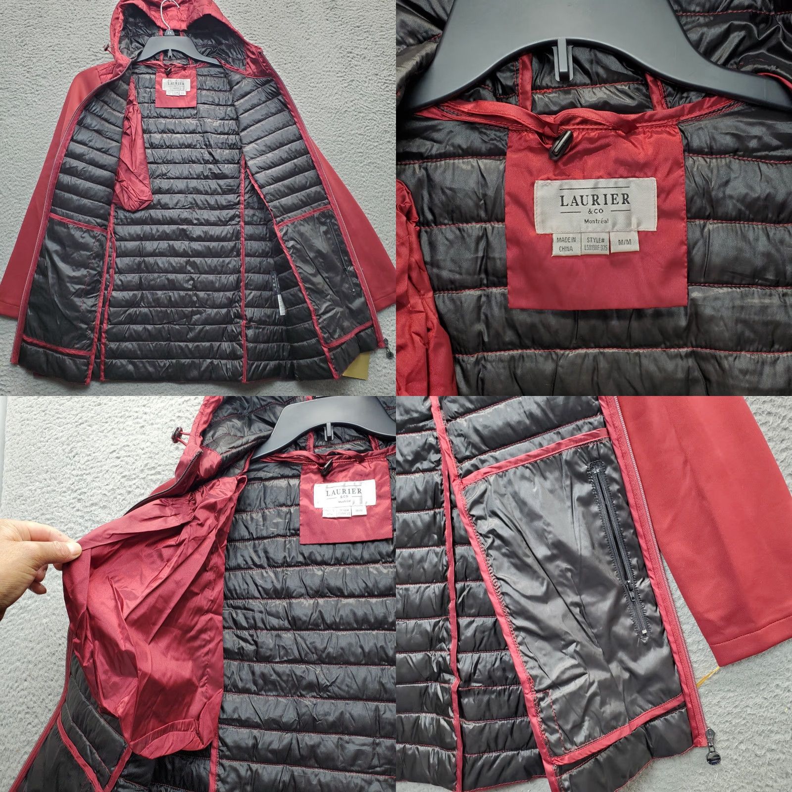 CO Laurier & Co Puffer Jacket Women M Dark Red Quilted Hooded Outdoor Full Zip Shirt? Size M / US 6-8 / IT 42-44 - 8 Thumbnail