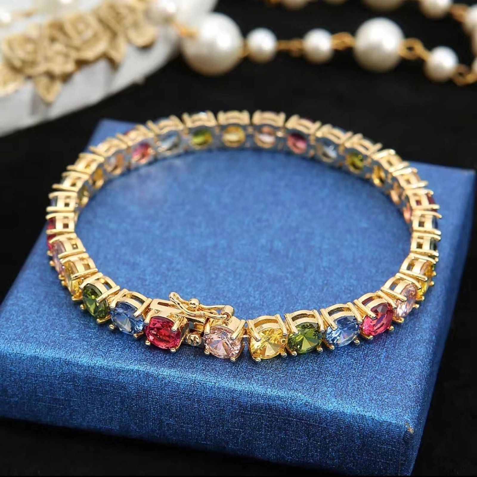 Jewelry Ladies 18kt gold plated 6mm cubic zirconia tennis bracelet Size ONE SIZE - 10 Thumbnail